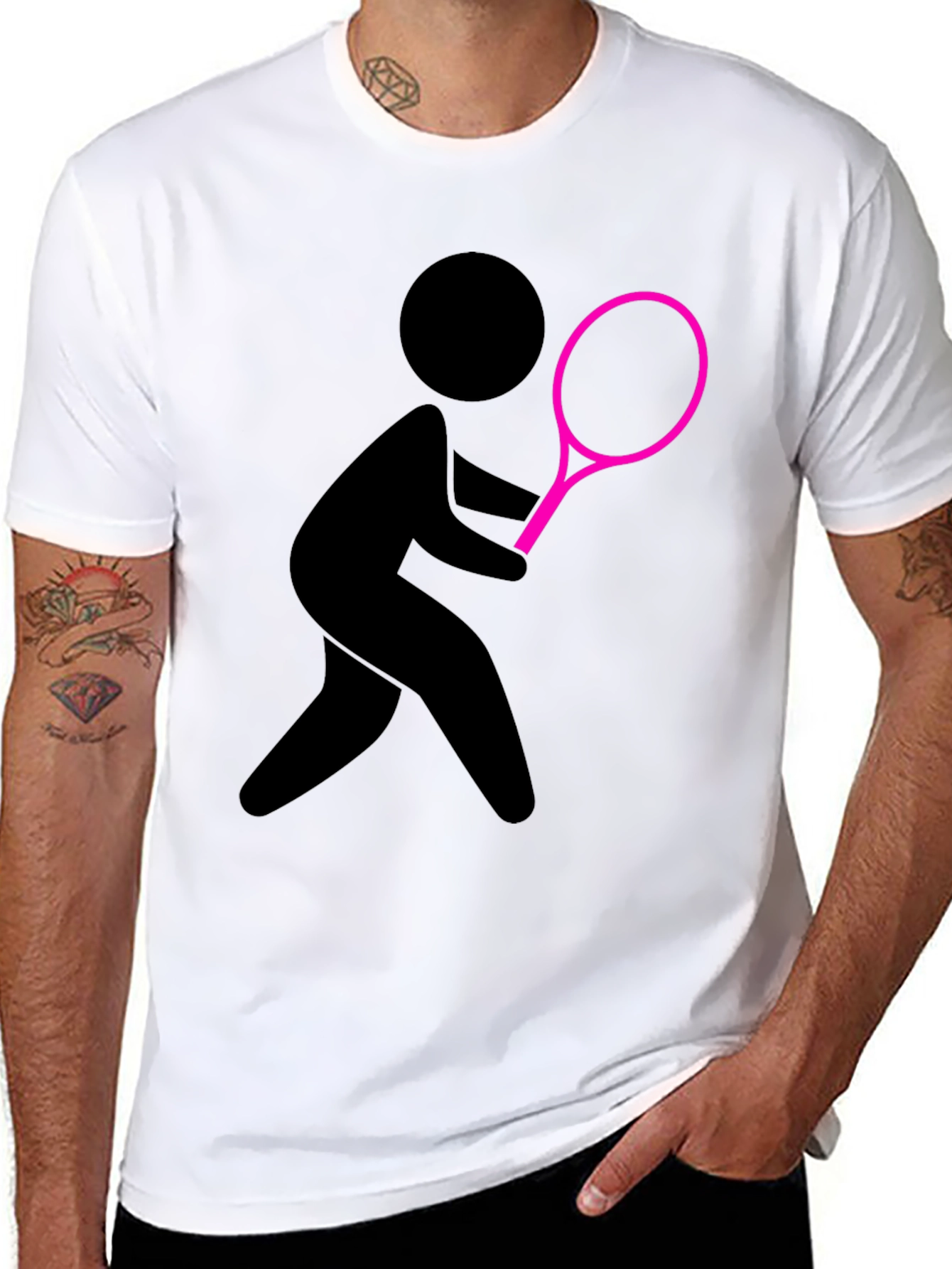 Tennis Player Graphic Tee - Black Cotton