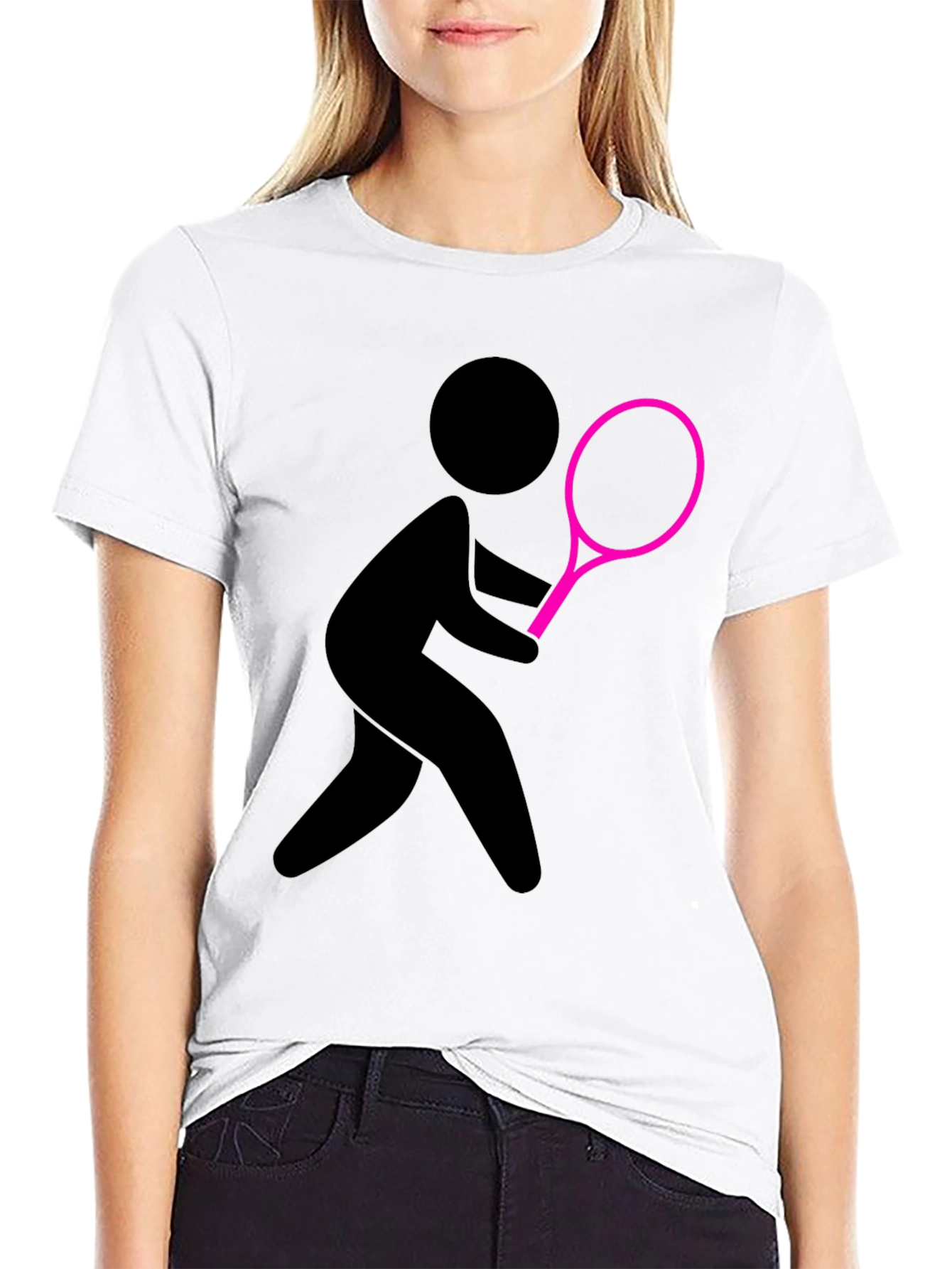 Tennis Player Graphic Tee - Black Cotton