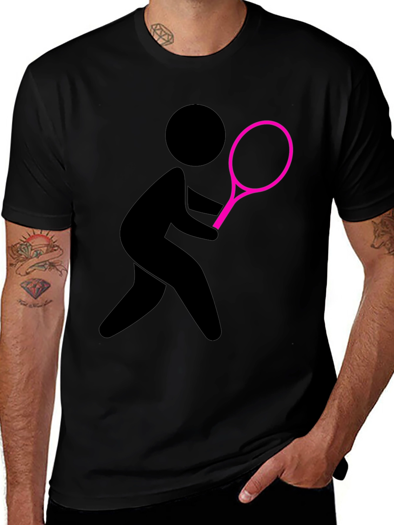 Tennis Player Graphic Tee - Black Cotton