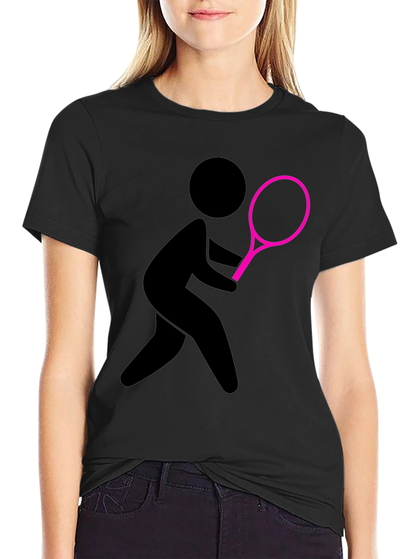 Tennis Player Graphic Tee - Black Cotton