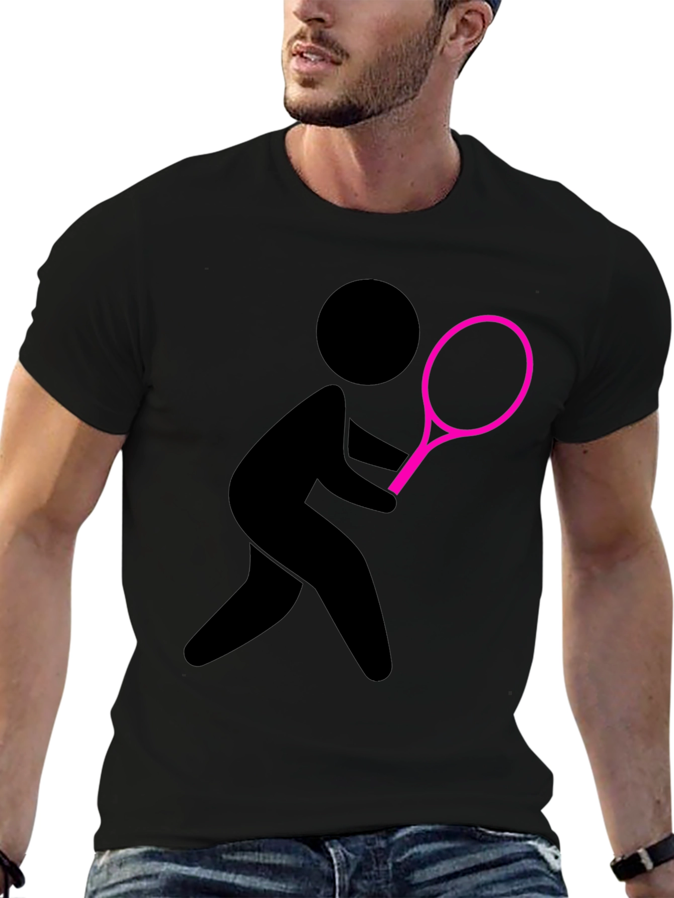 Tennis Player Graphic Tee - Black Cotton
