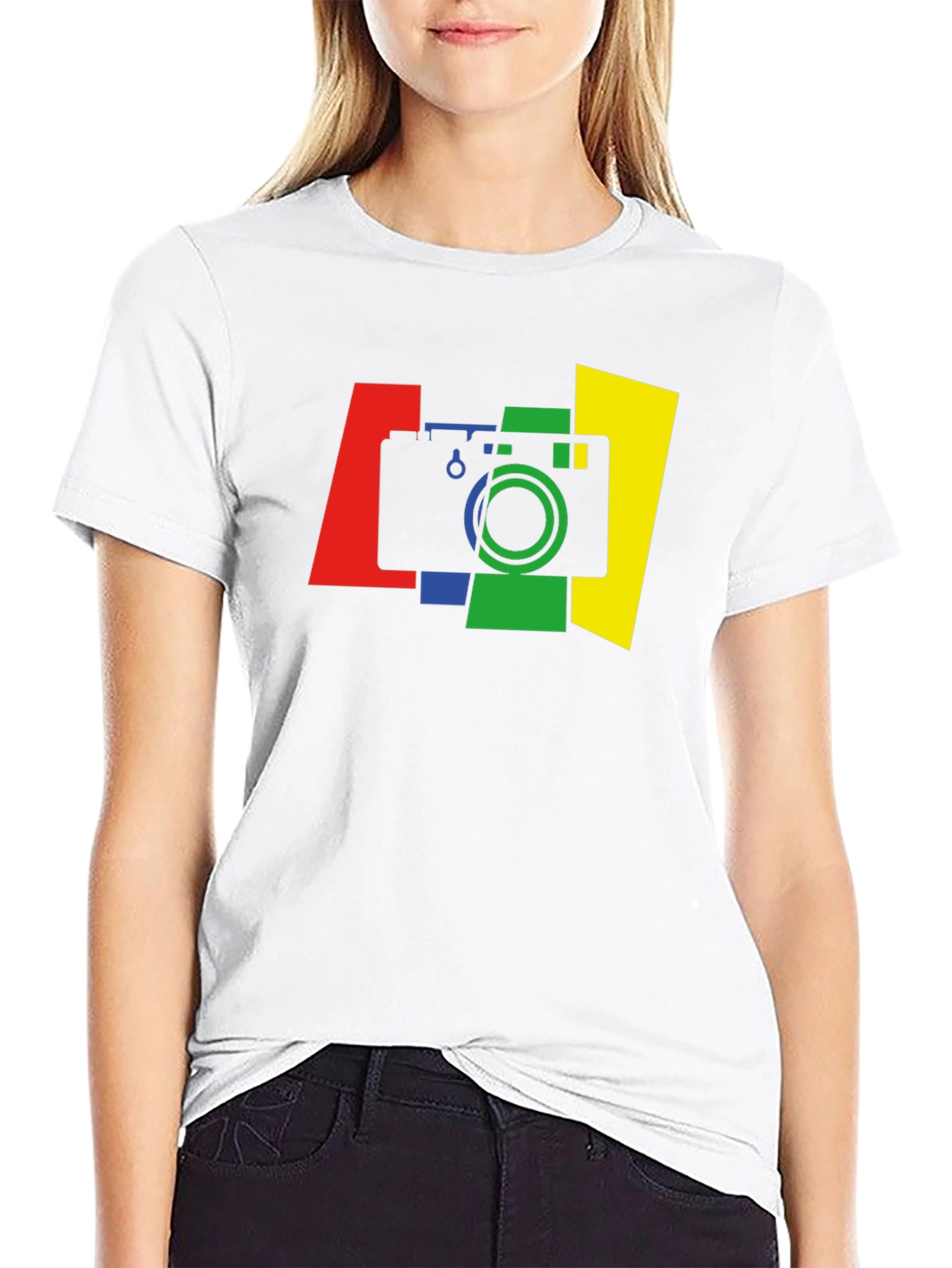Stylish Camera Graphic Tee - Black