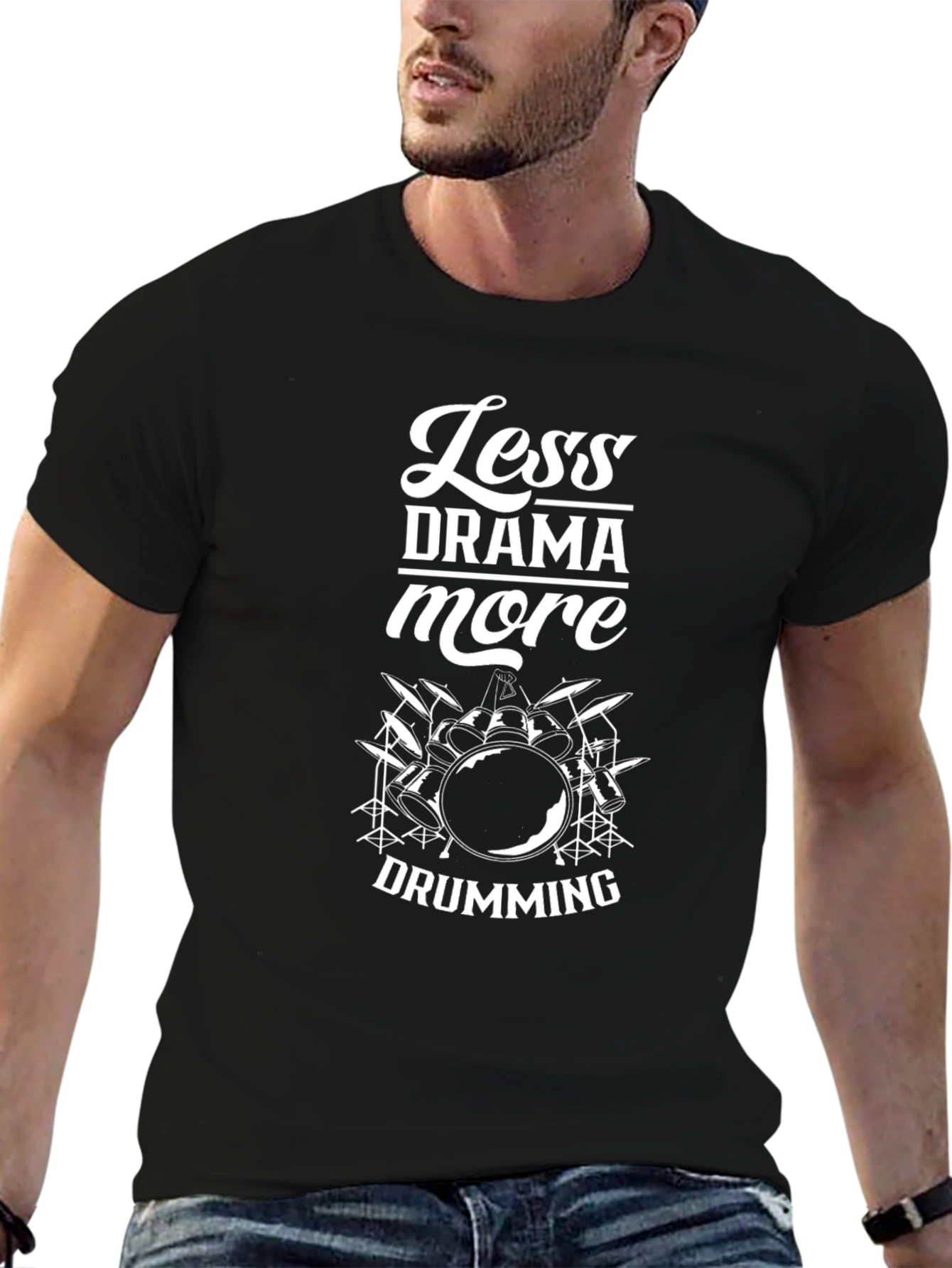 Less Drama More Drumming T-Shirt - Black
