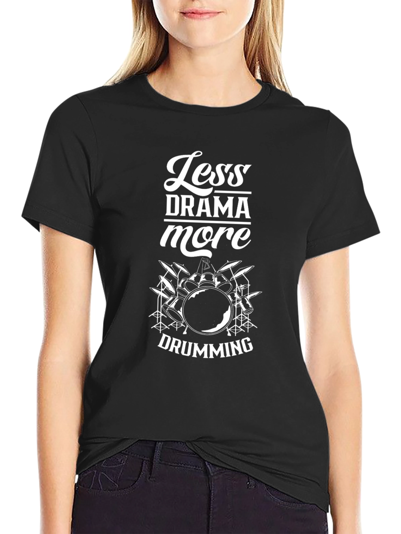Less Drama More Drumming T-Shirt - Black