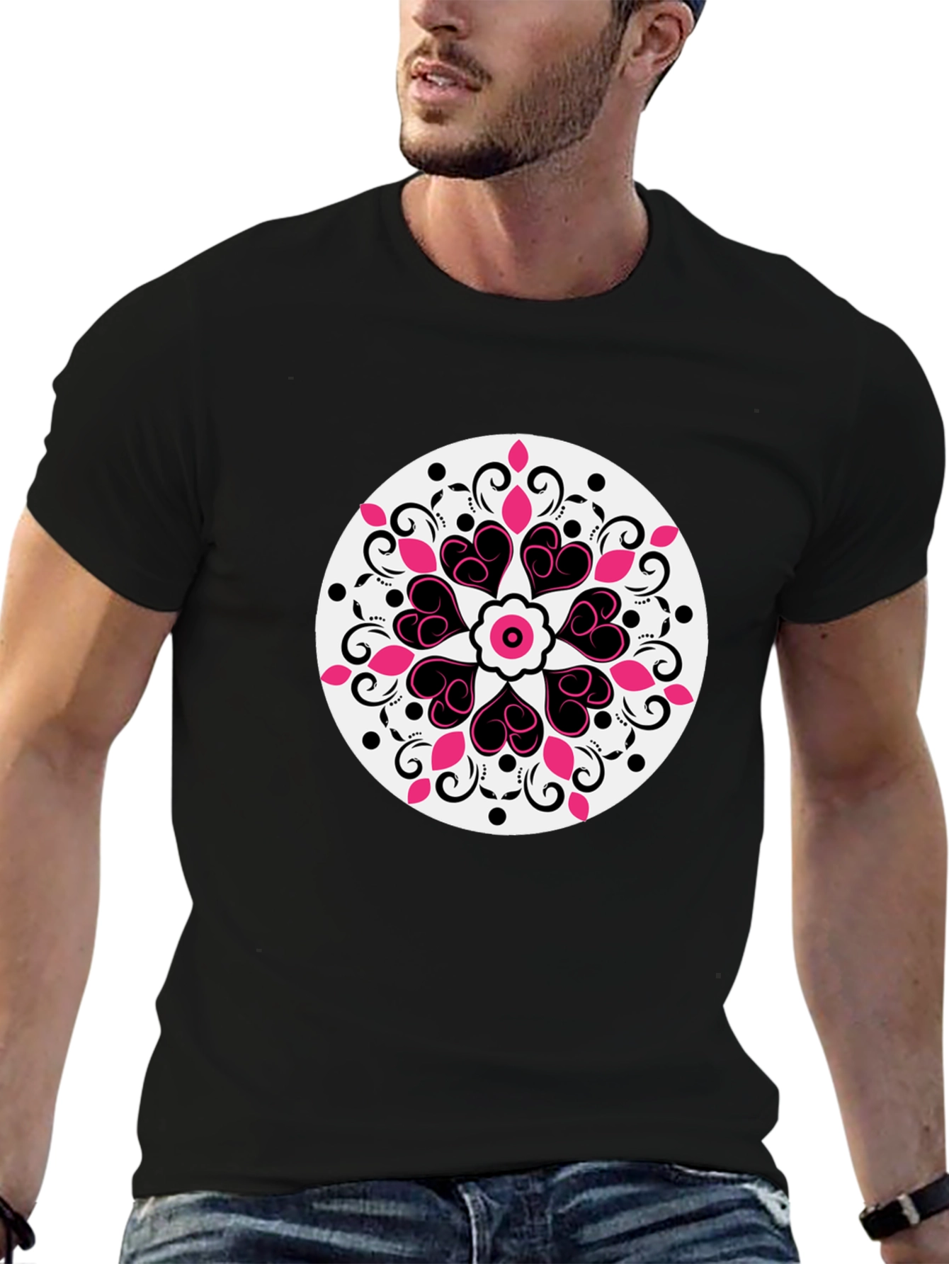 Heart Mandala Graphic Tee - Black Casual Style