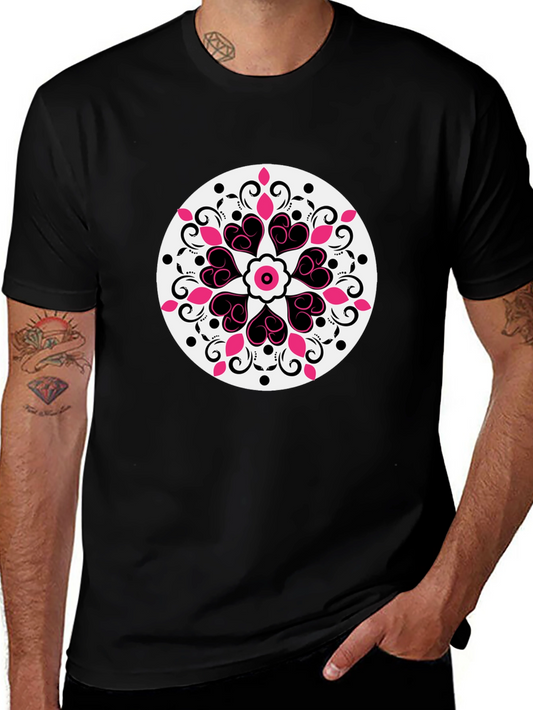 Heart Mandala Graphic Tee - Black Casual Style