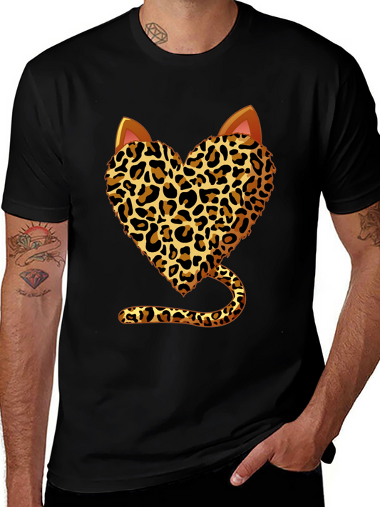 Leopard Heart Cat T-Shirt - Stylish Animal Print Tee