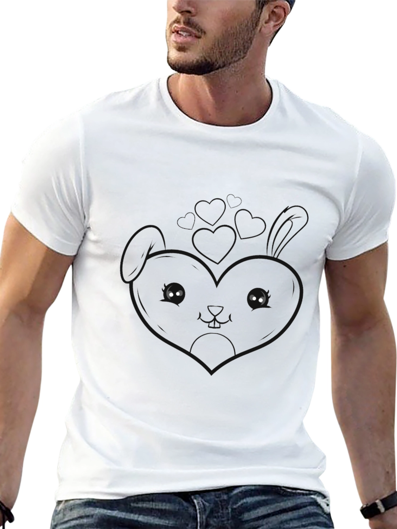 Cute Shadow Bunny Graphic Tee - Trendy Black T-Shirt