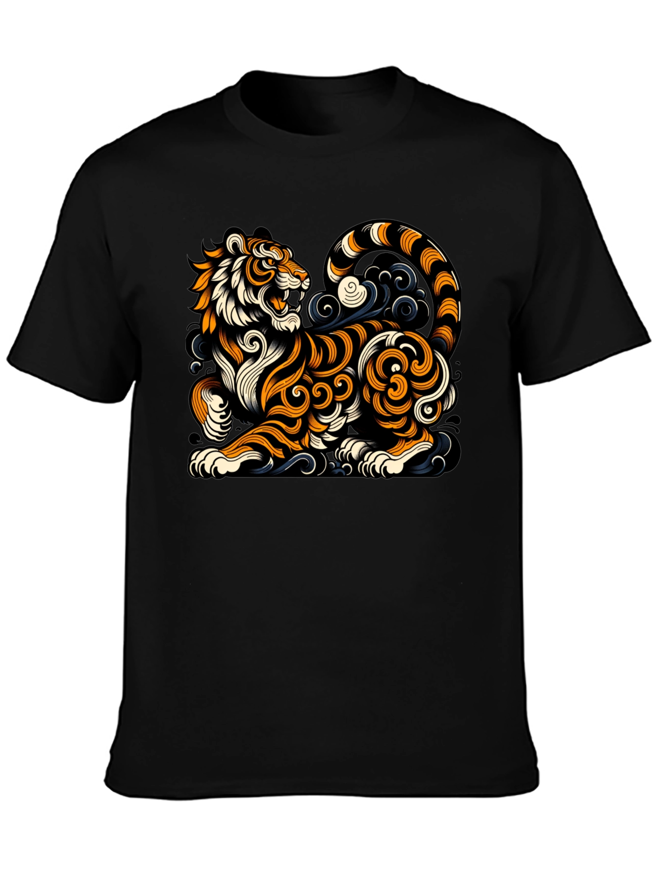 Stylized Tiger Graphic Tee - Black