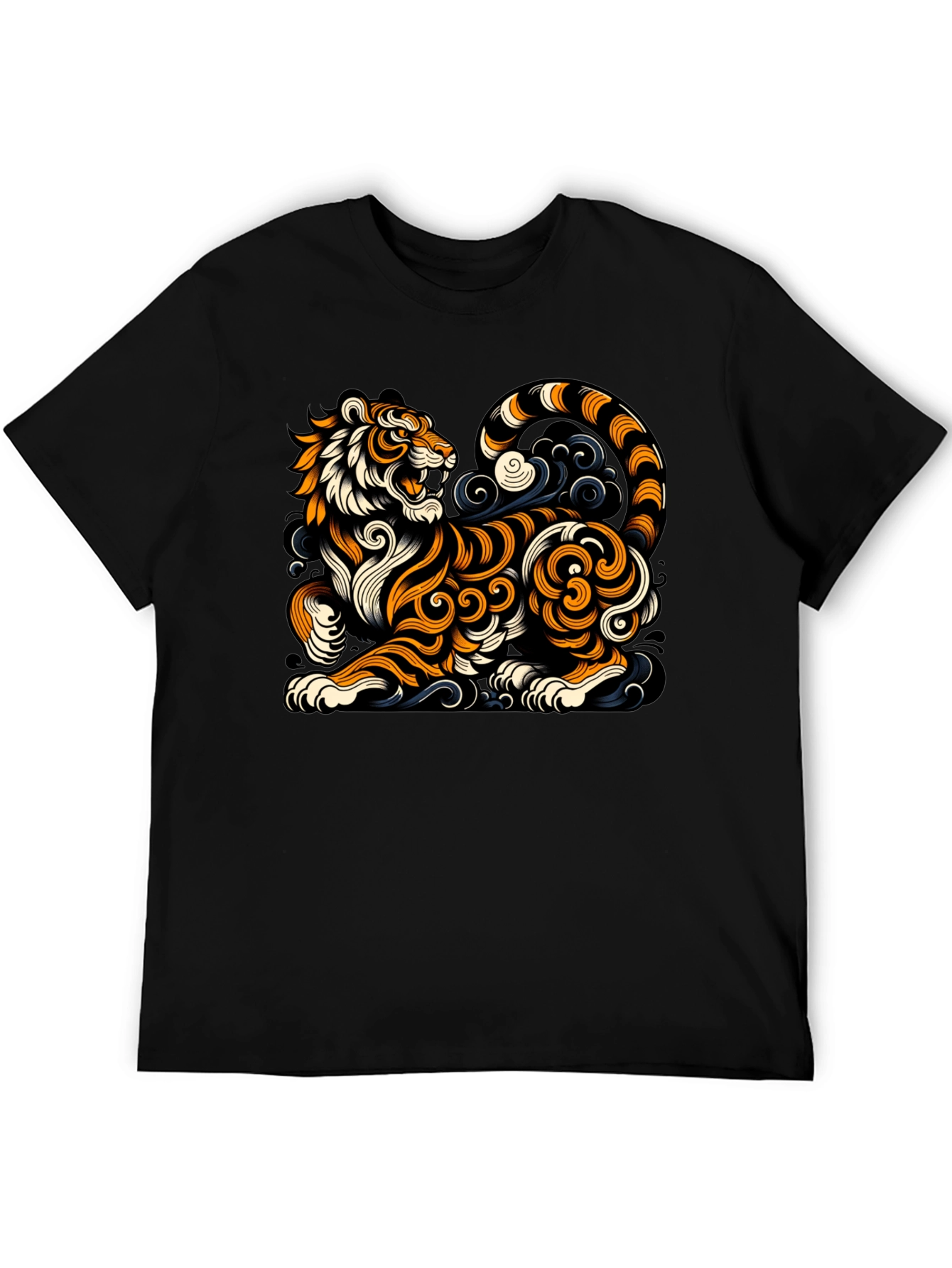 Stylized Tiger Graphic Tee - Black