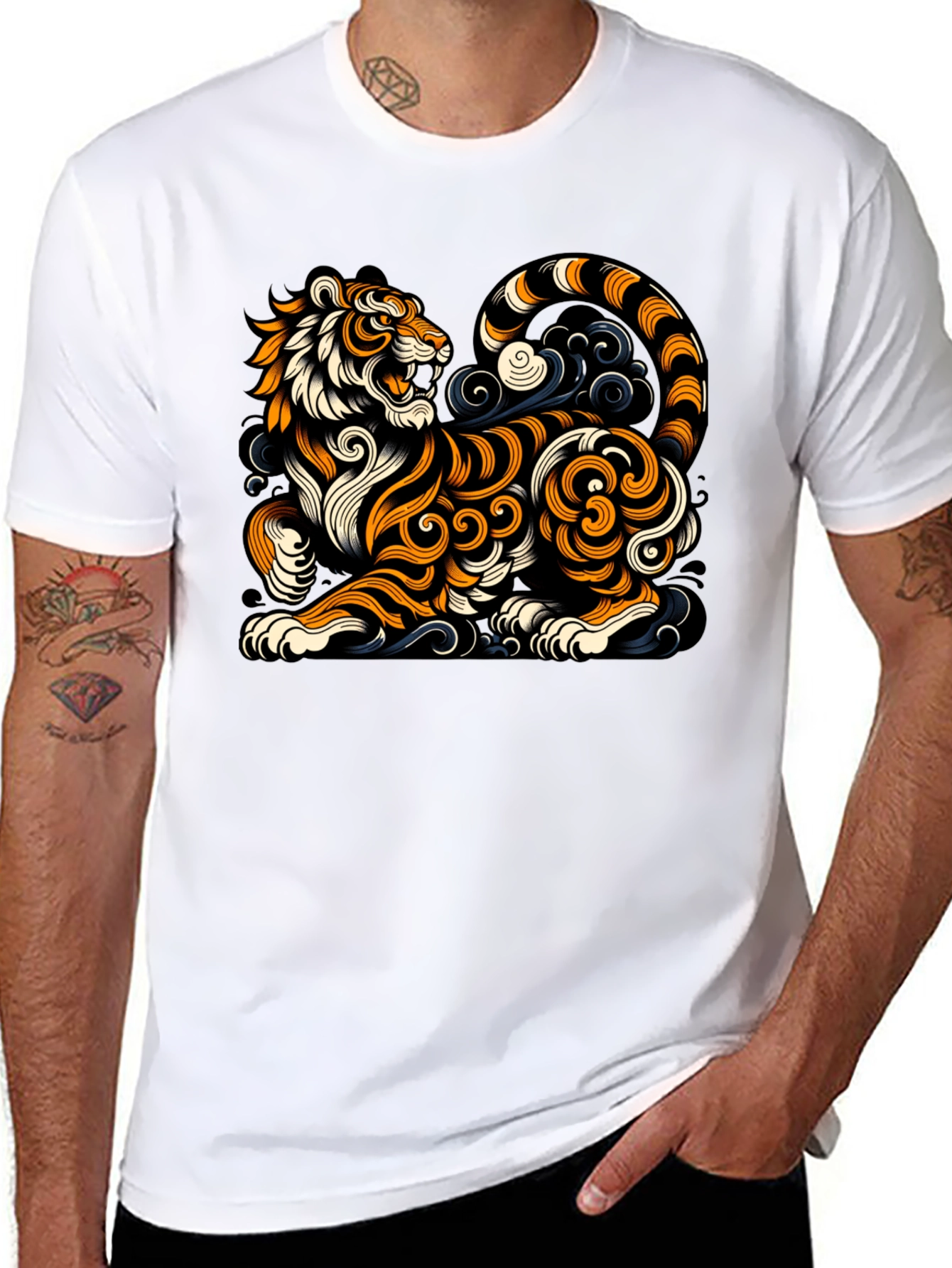 Stylized Tiger Graphic Tee - Black
