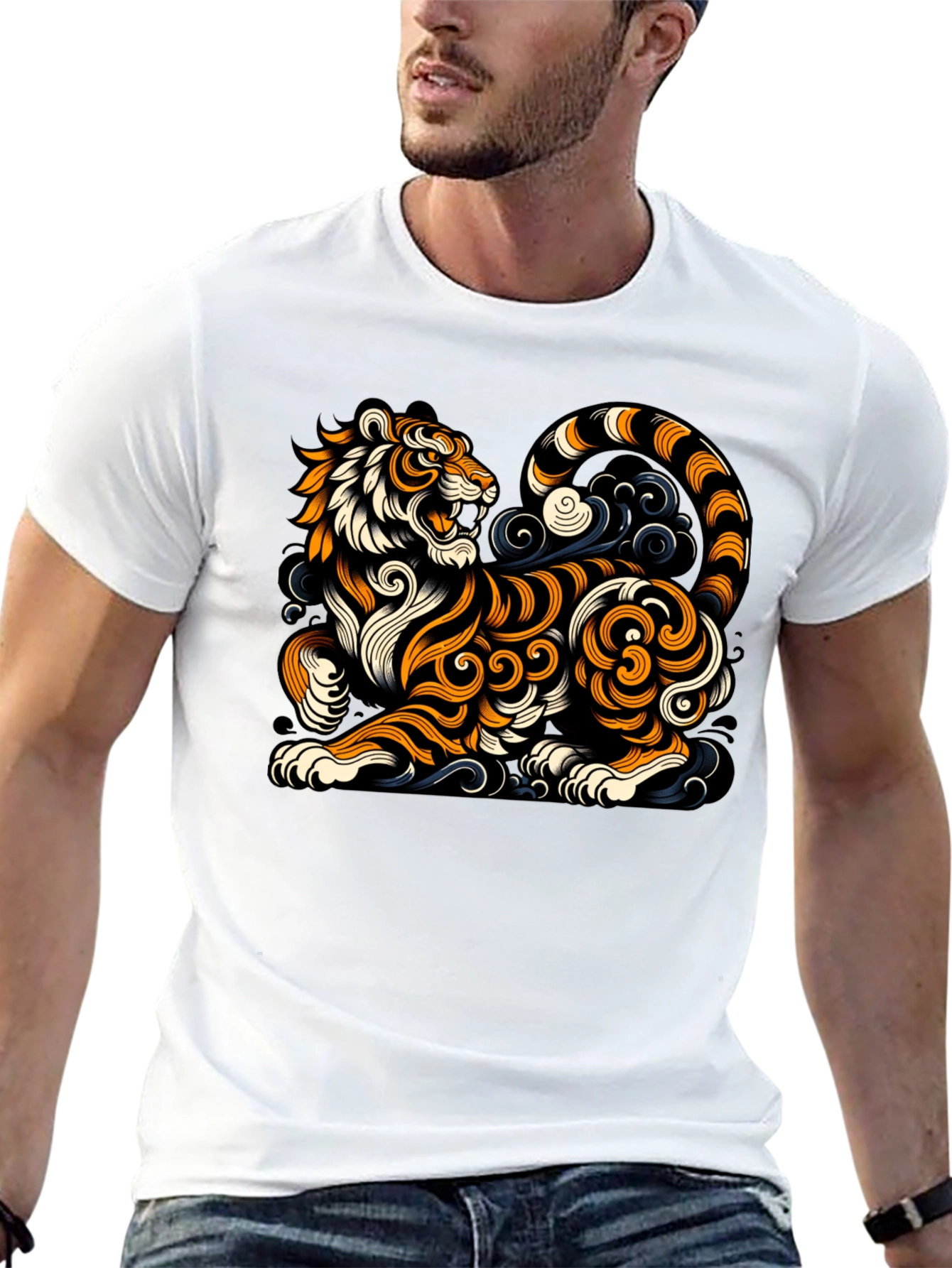Stylized Tiger Graphic Tee - Black