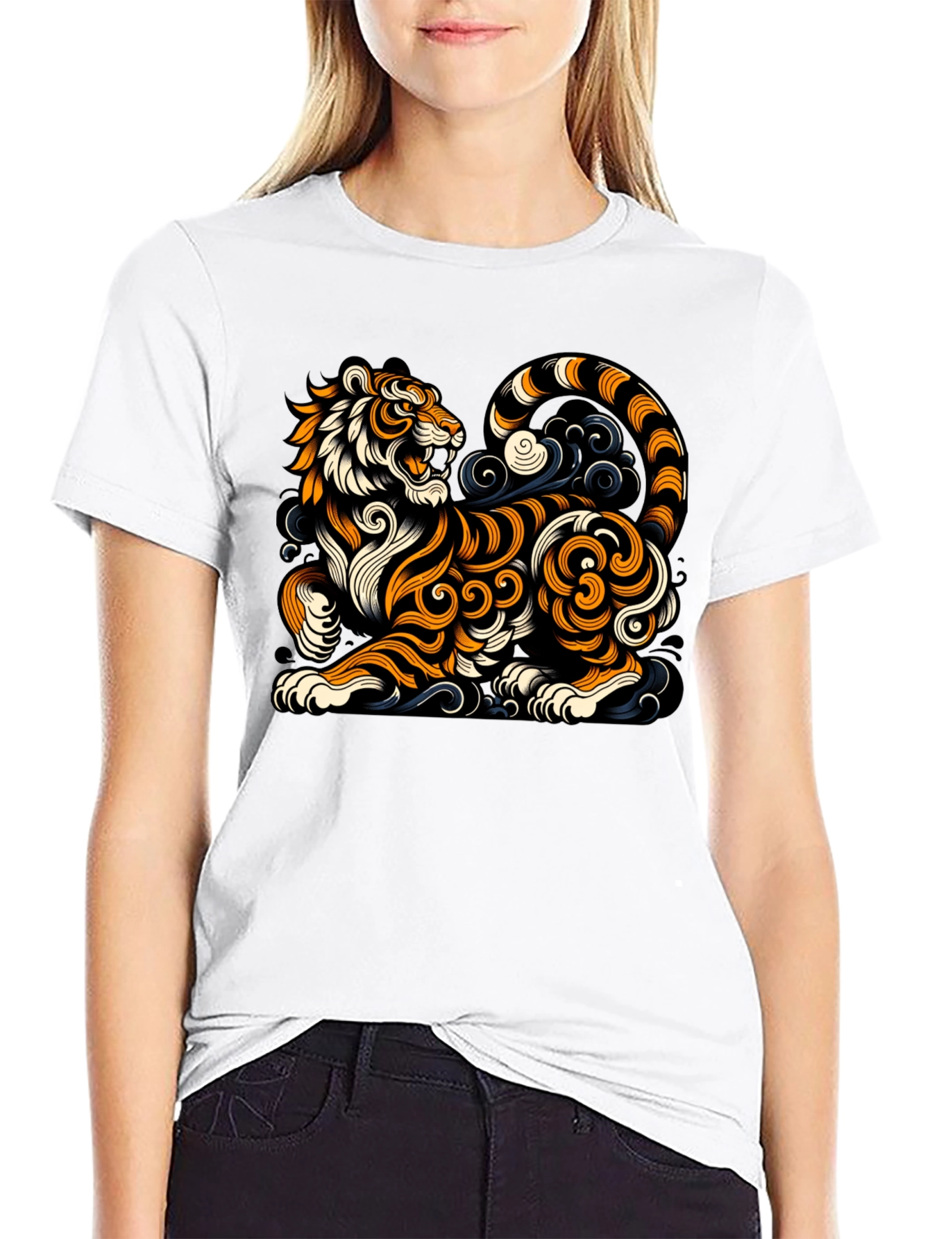 Stylized Tiger Graphic Tee - Black