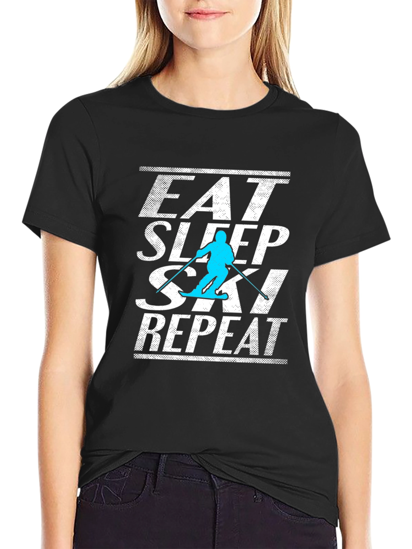 Eat Sleep Ski Repeat Graphic Tee - Black T-Shirt