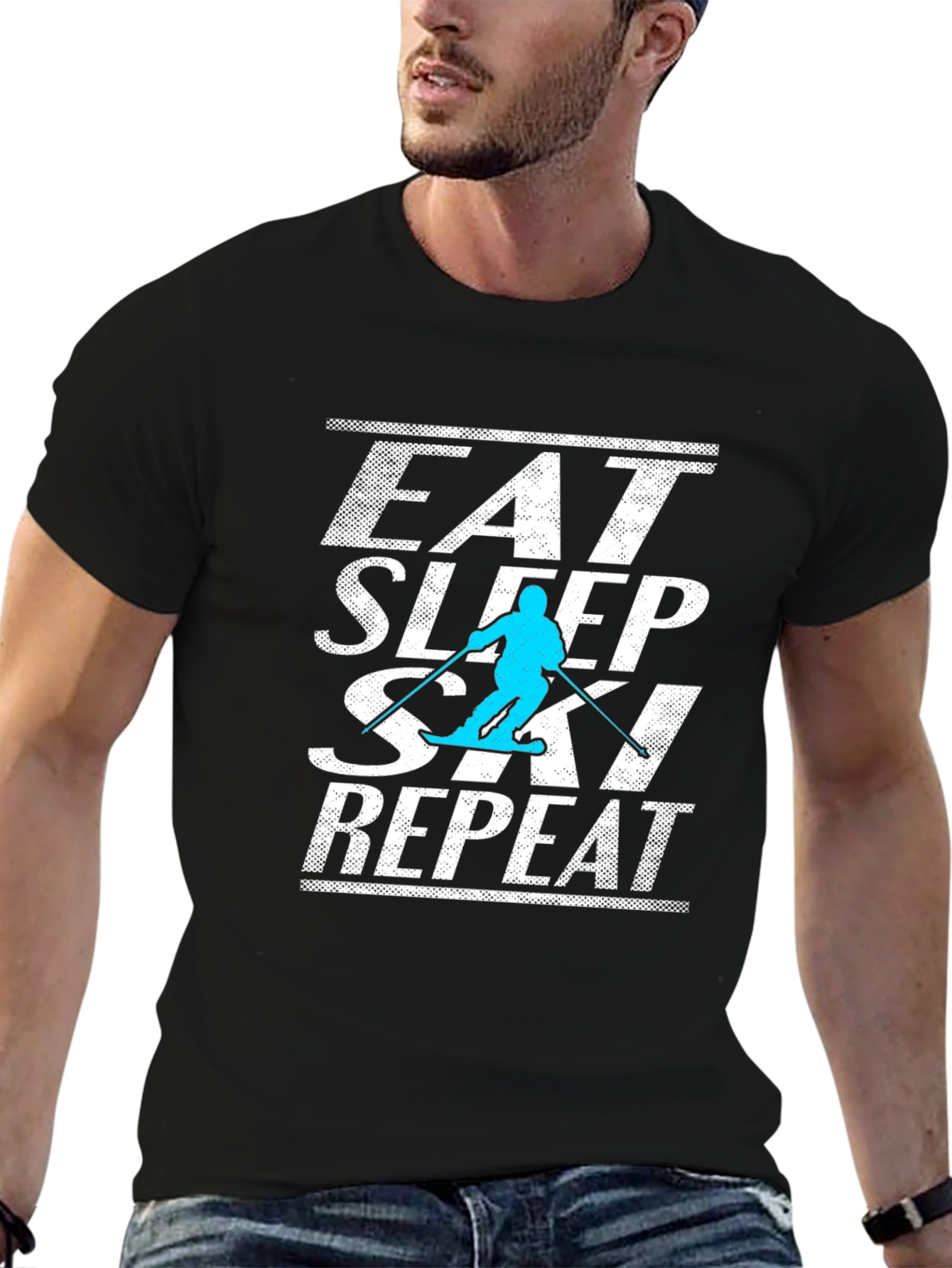 Eat Sleep Ski Repeat Graphic Tee - Black T-Shirt