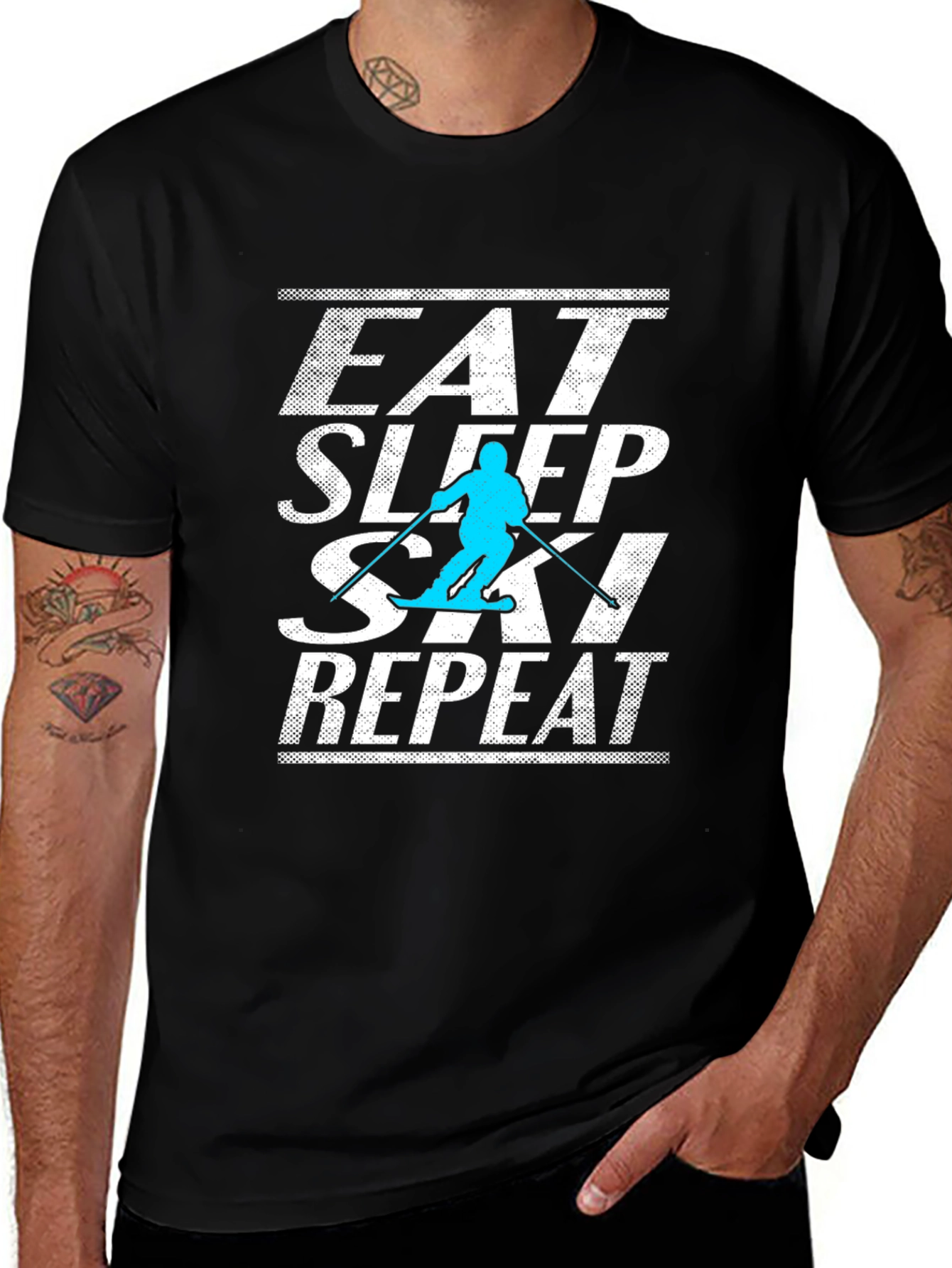 Eat Sleep Ski Repeat Graphic Tee - Black T-Shirt