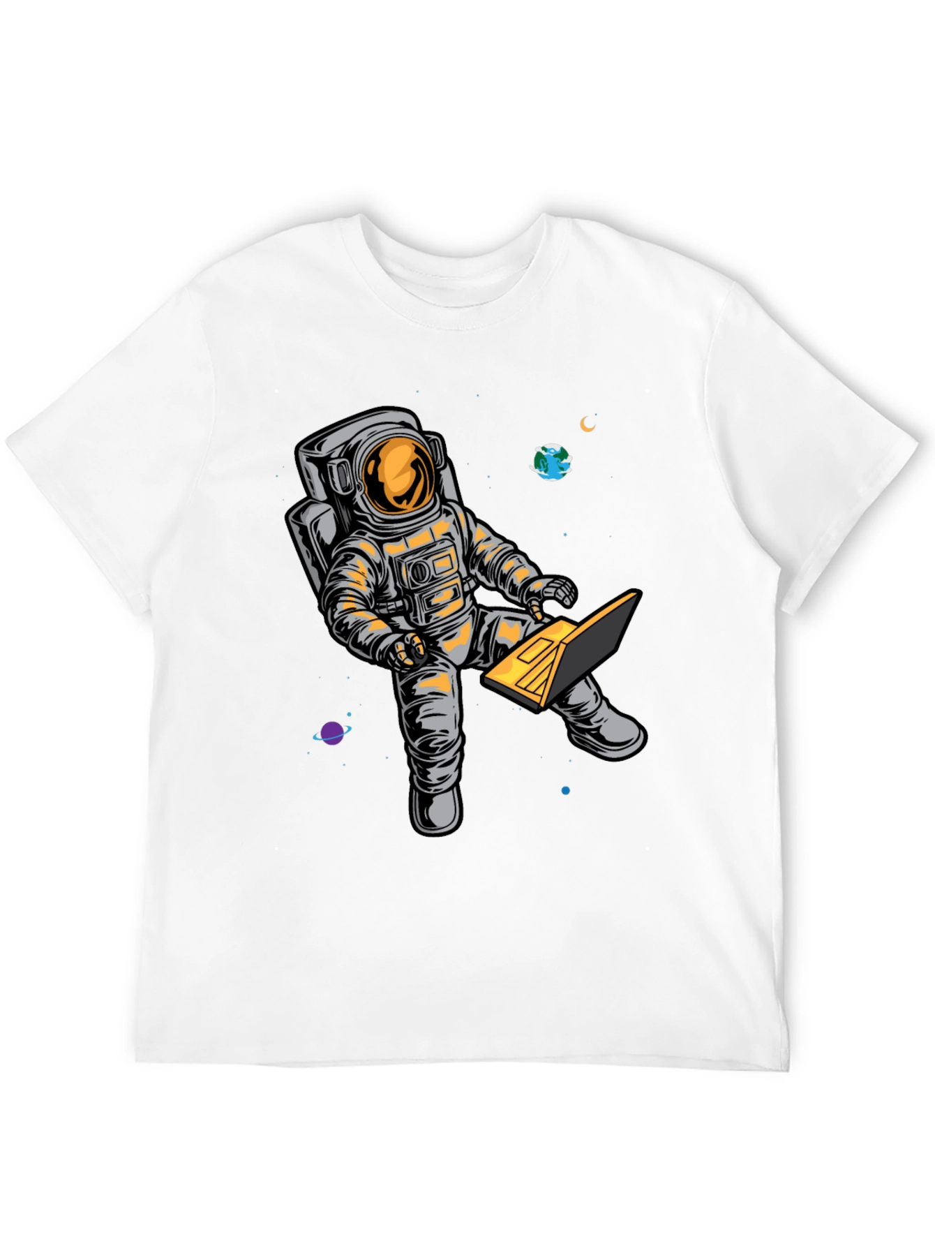 Astronaut Laptop Graphic T-Shirt - Space Lover Tee