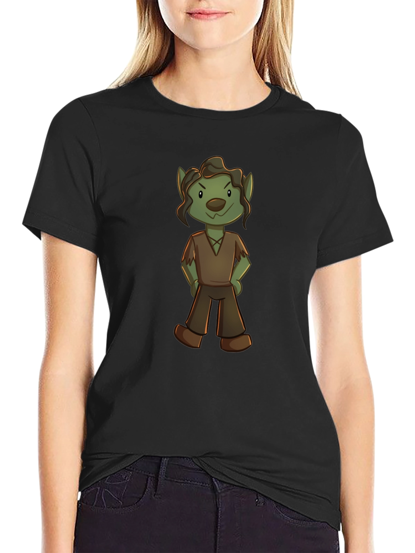 Cartoon Goblin Graphic Tee - Unisex Black T-Shirt