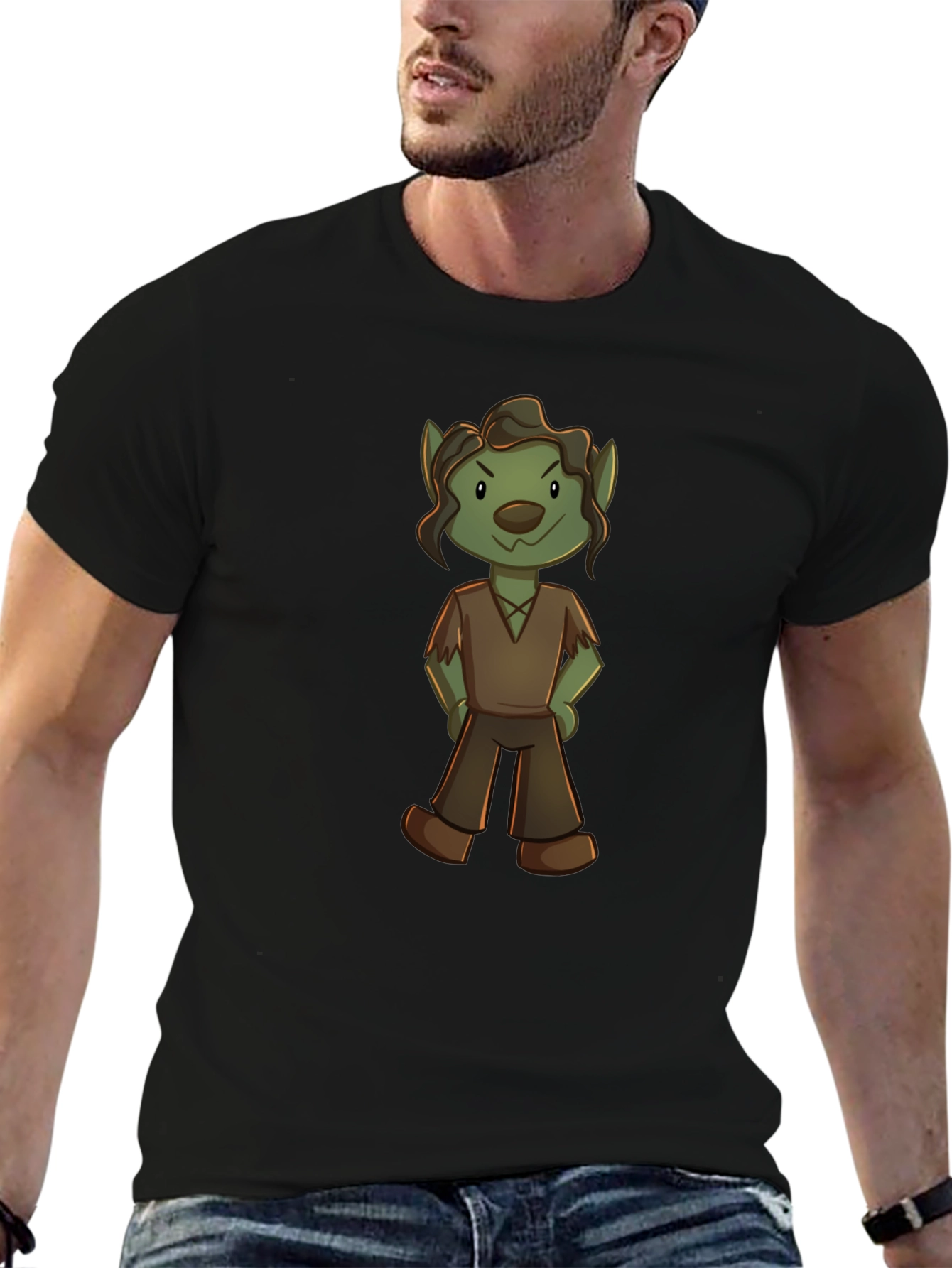 Cartoon Goblin Graphic Tee - Unisex Black T-Shirt