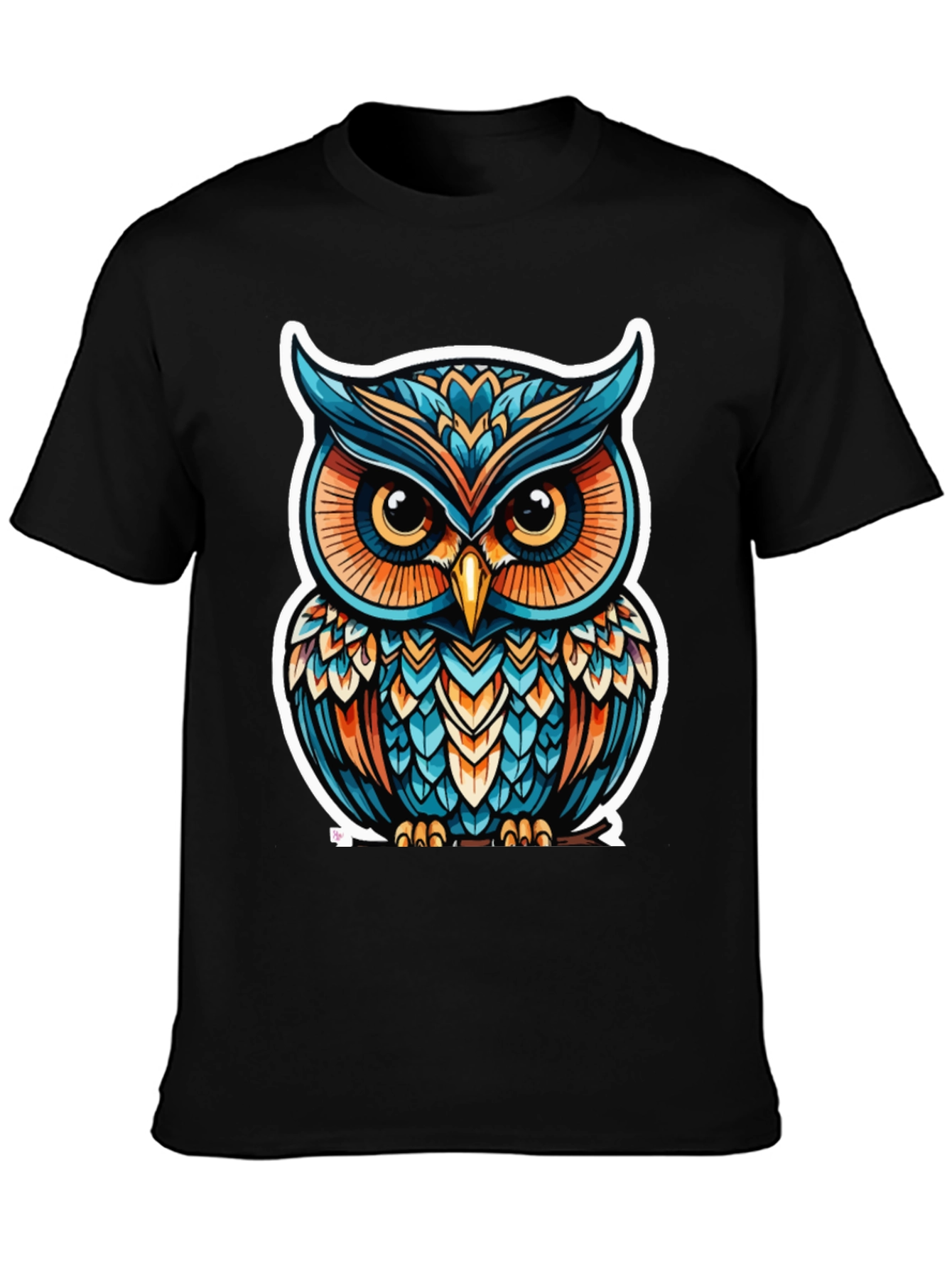 Owl Graphic Print Black T-Shirt