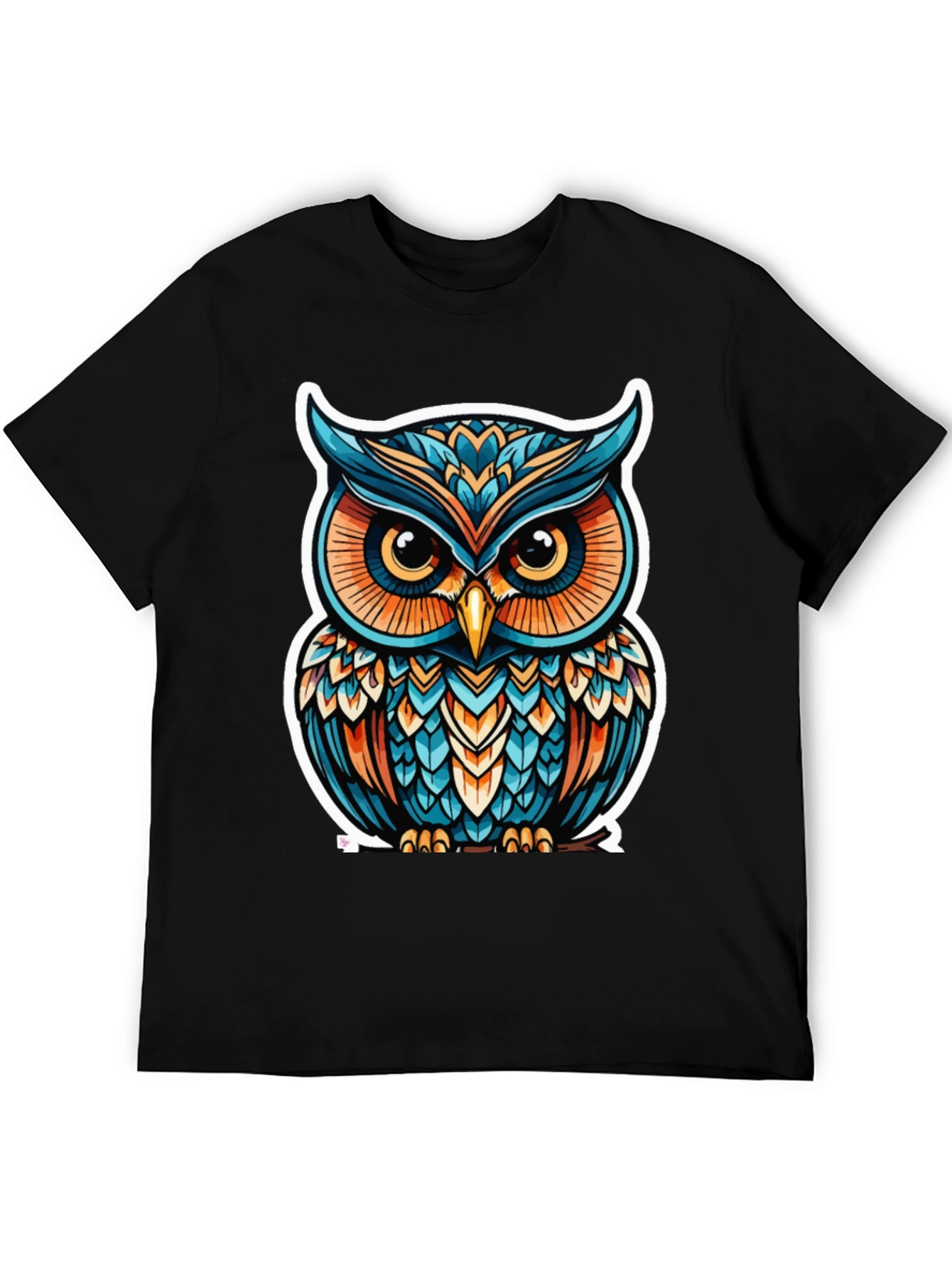 Owl Graphic Print Black T-Shirt