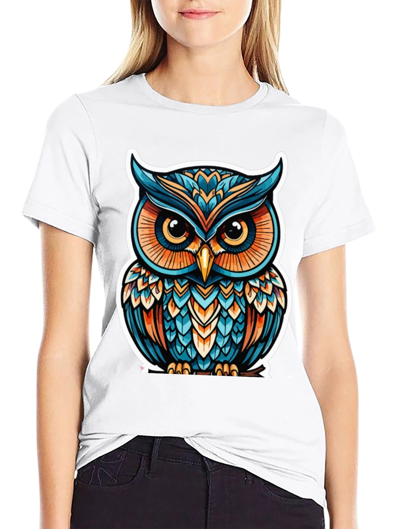 Owl Graphic Print Black T-Shirt