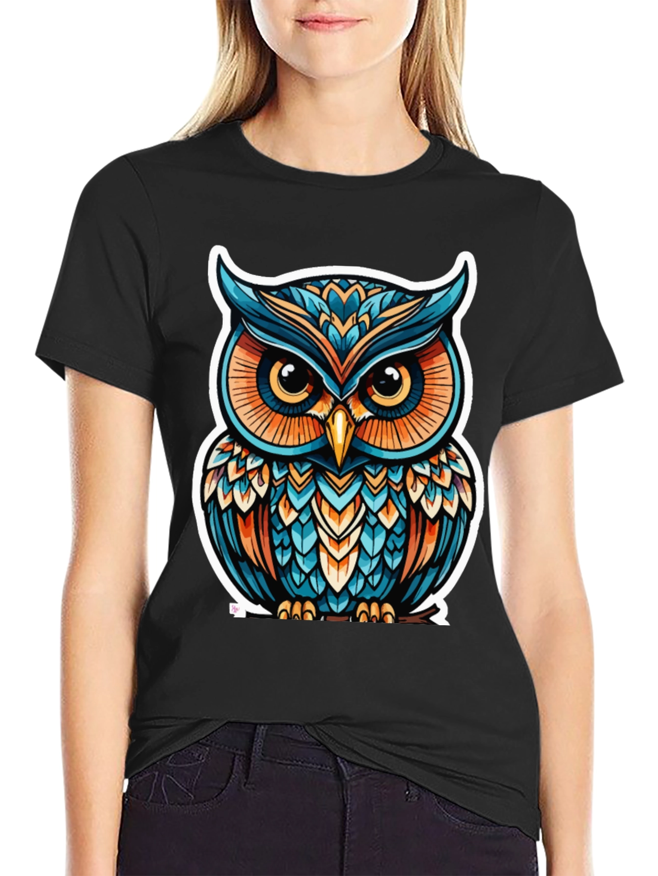 Owl Graphic Print Black T-Shirt
