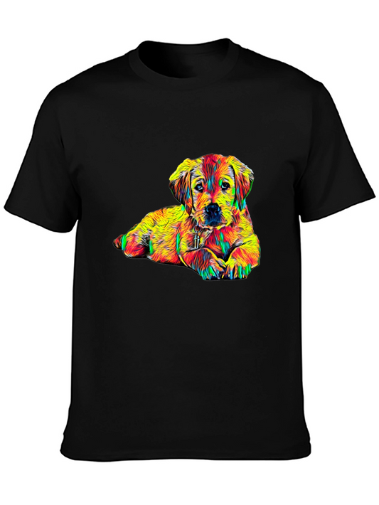 Colorful Puppy Graphic T-Shirt - Mens Black Tee