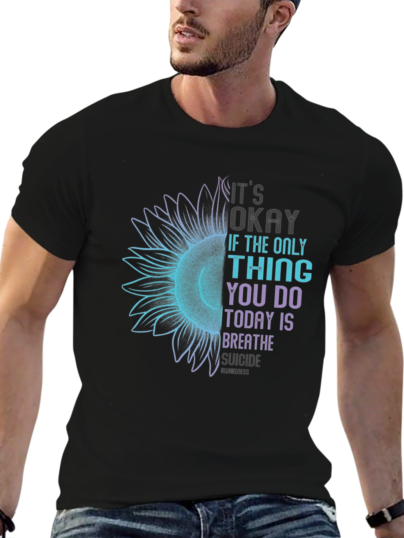 Its Okay Breathe Suicide Awareness Black Tee