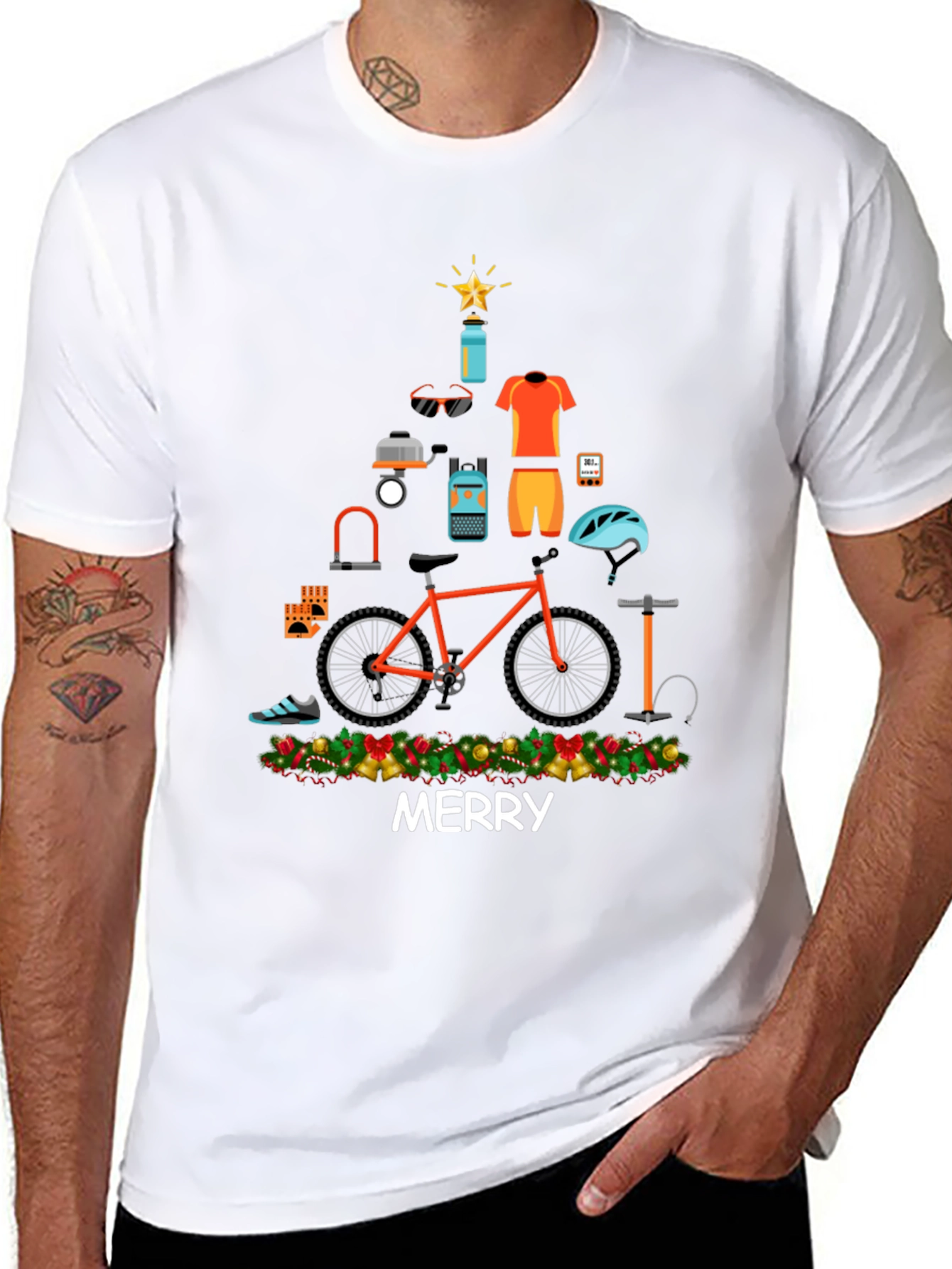 Merry Christmas Bike Tree Graphic Tee