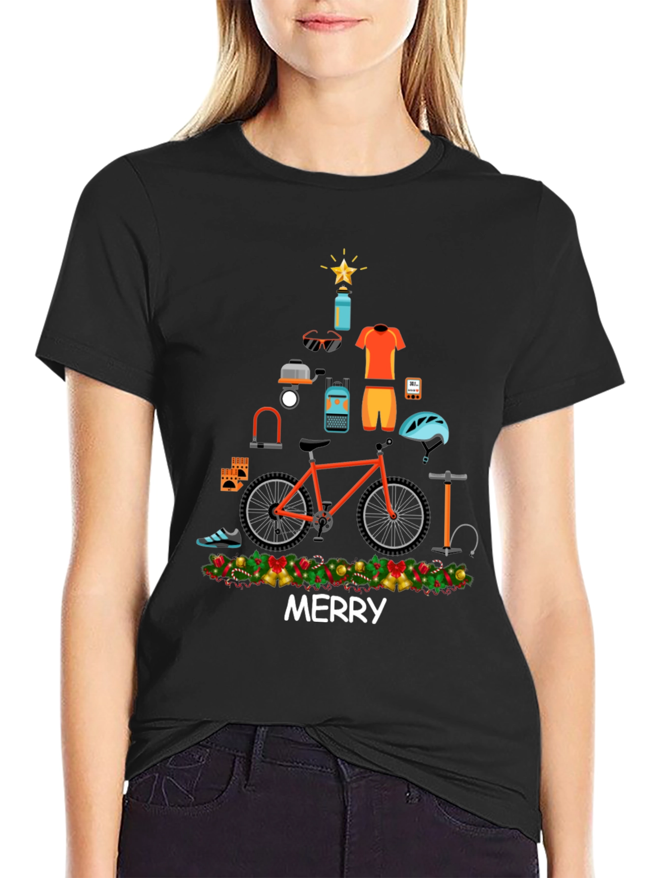 Merry Christmas Bike Tree Graphic Tee