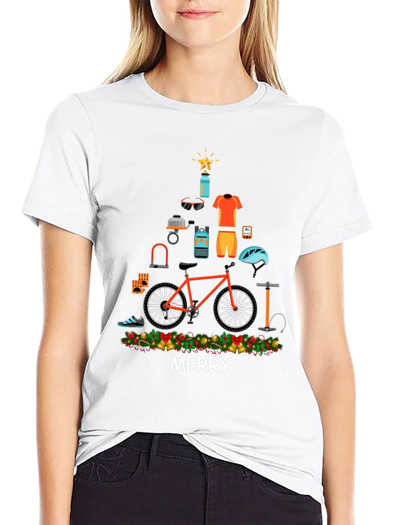 Merry Christmas Bike Tree Graphic Tee