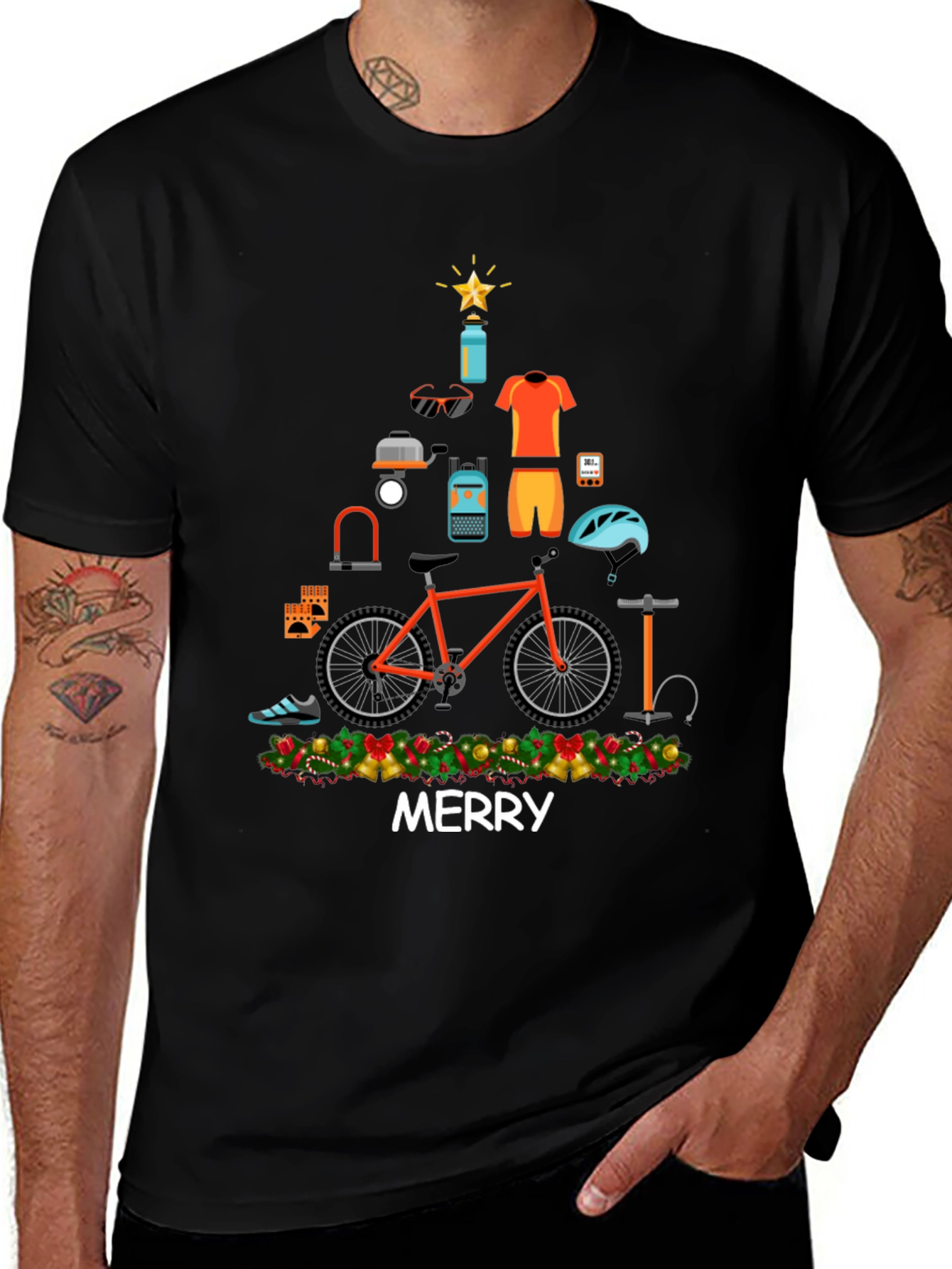 Merry Christmas Bike Tree Graphic Tee