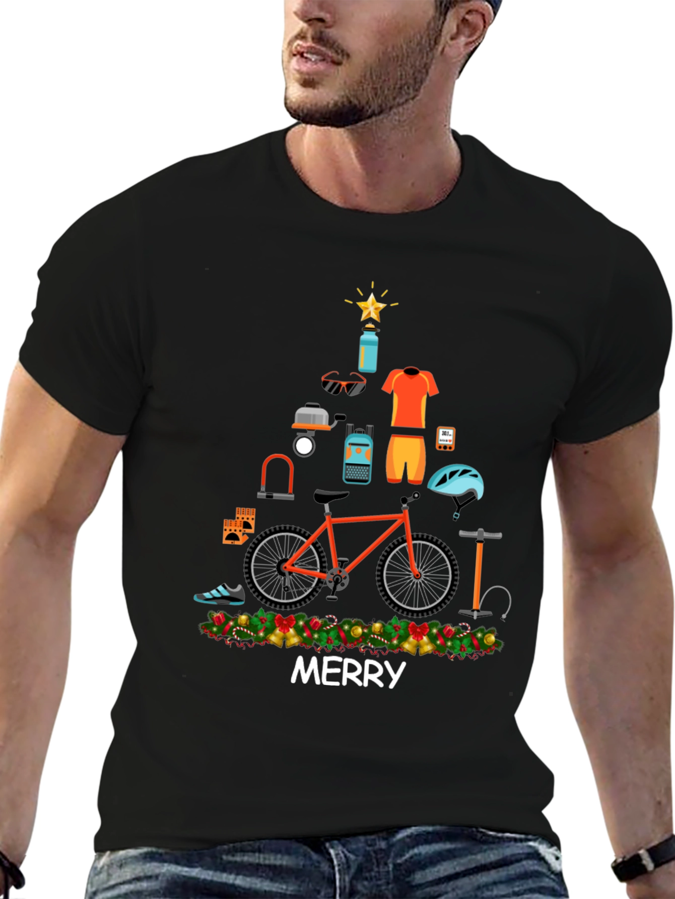 Merry Christmas Bike Tree Graphic Tee