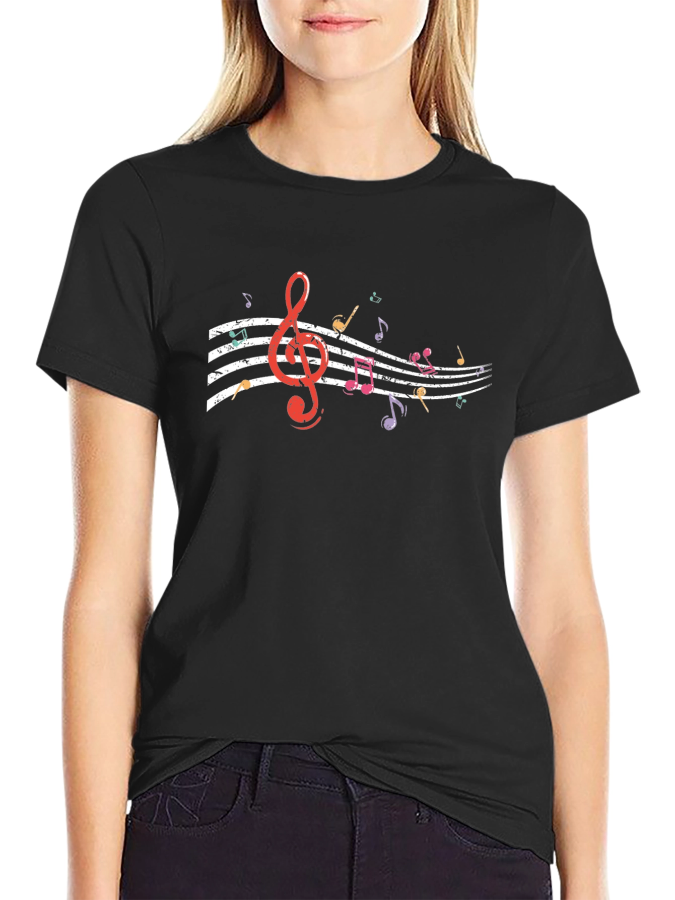 Musical Note Graphic Black T-Shirt