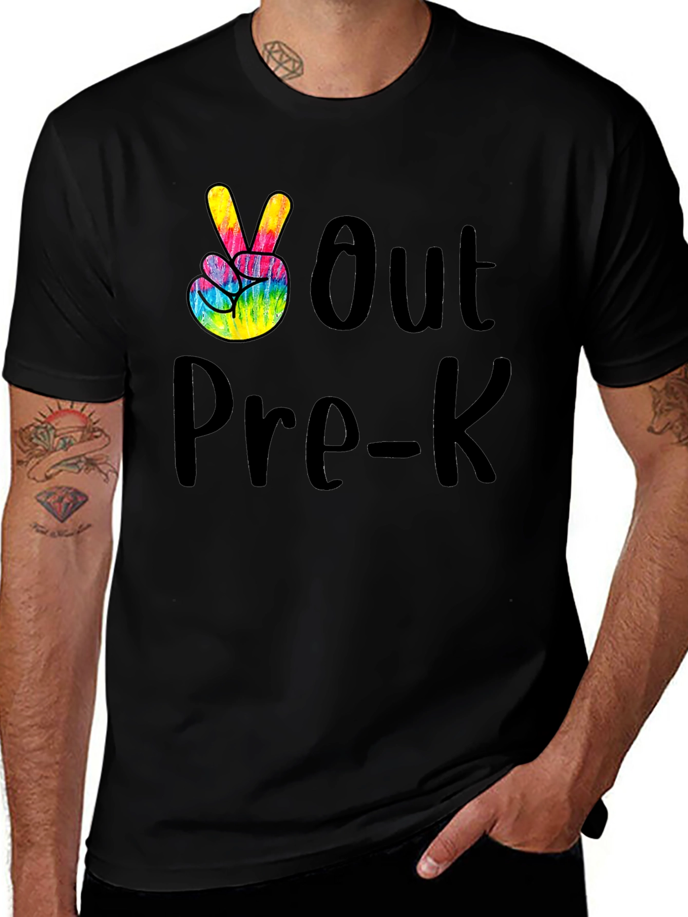 Peace Out Pre-K Black Graphic T-Shirt