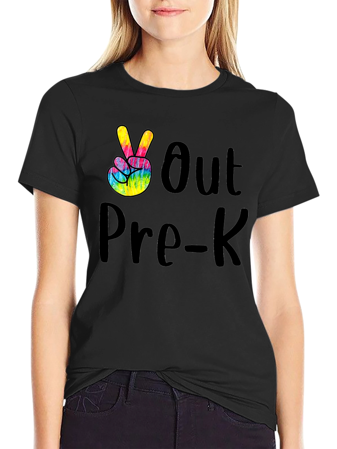 Peace Out Pre-K Black Graphic T-Shirt