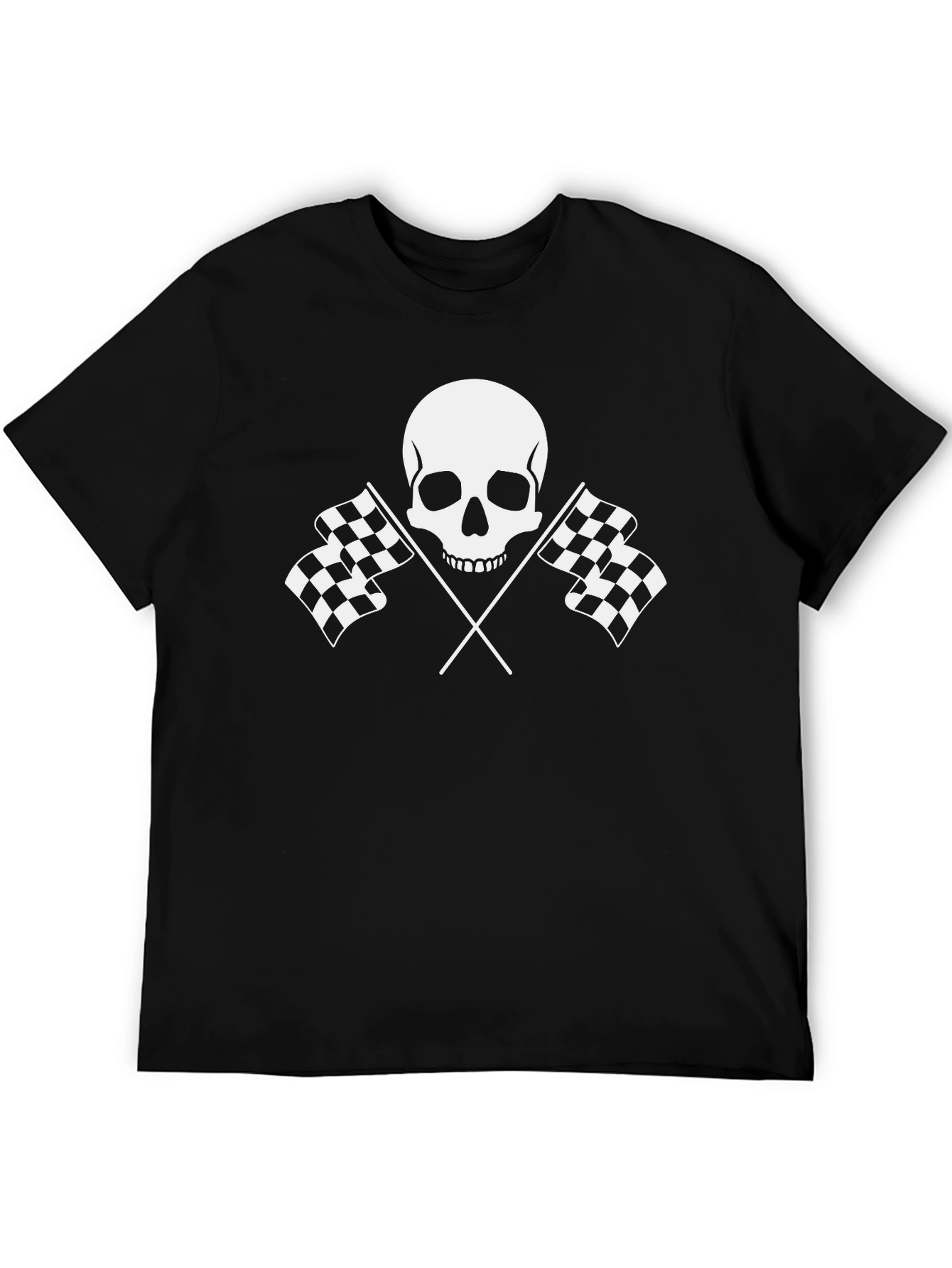 Racing Skull Graphic Tee - Black Cotton T-Shirt