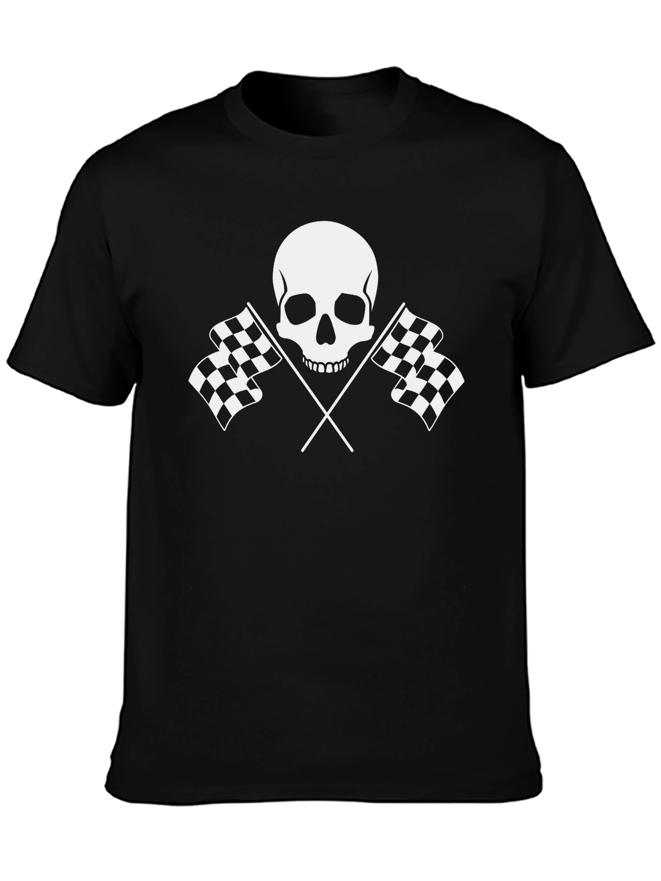 Racing Skull Graphic Tee - Black Cotton T-Shirt
