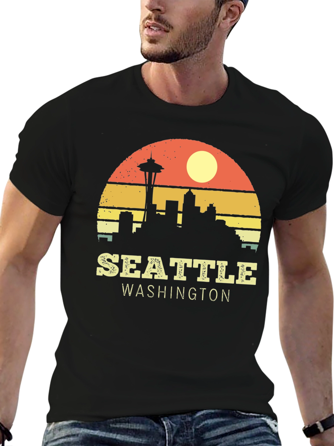 Seattle Washington Retro Skyline T-Shirt