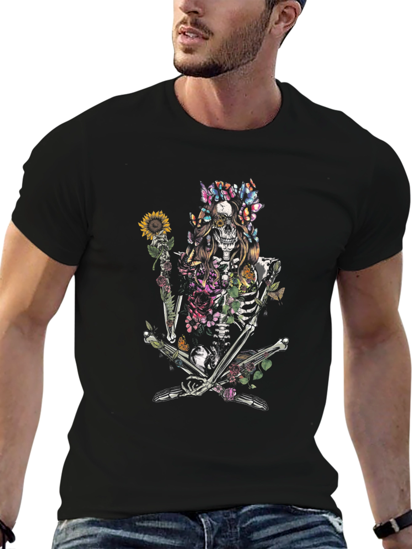 Floral Skeleton T-Shirt - Unique Graphic Tee