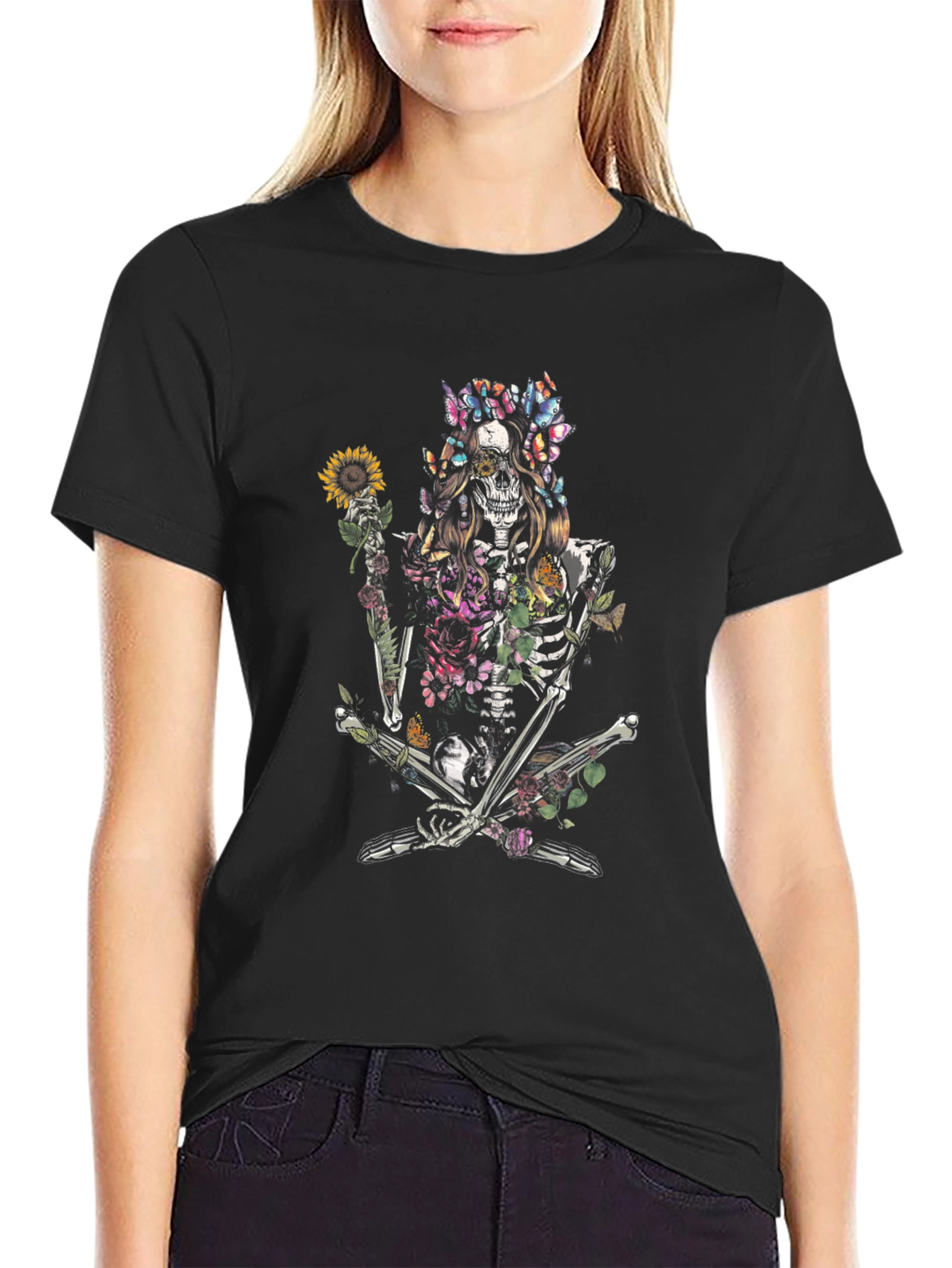 Floral Skeleton T-Shirt - Unique Graphic Tee