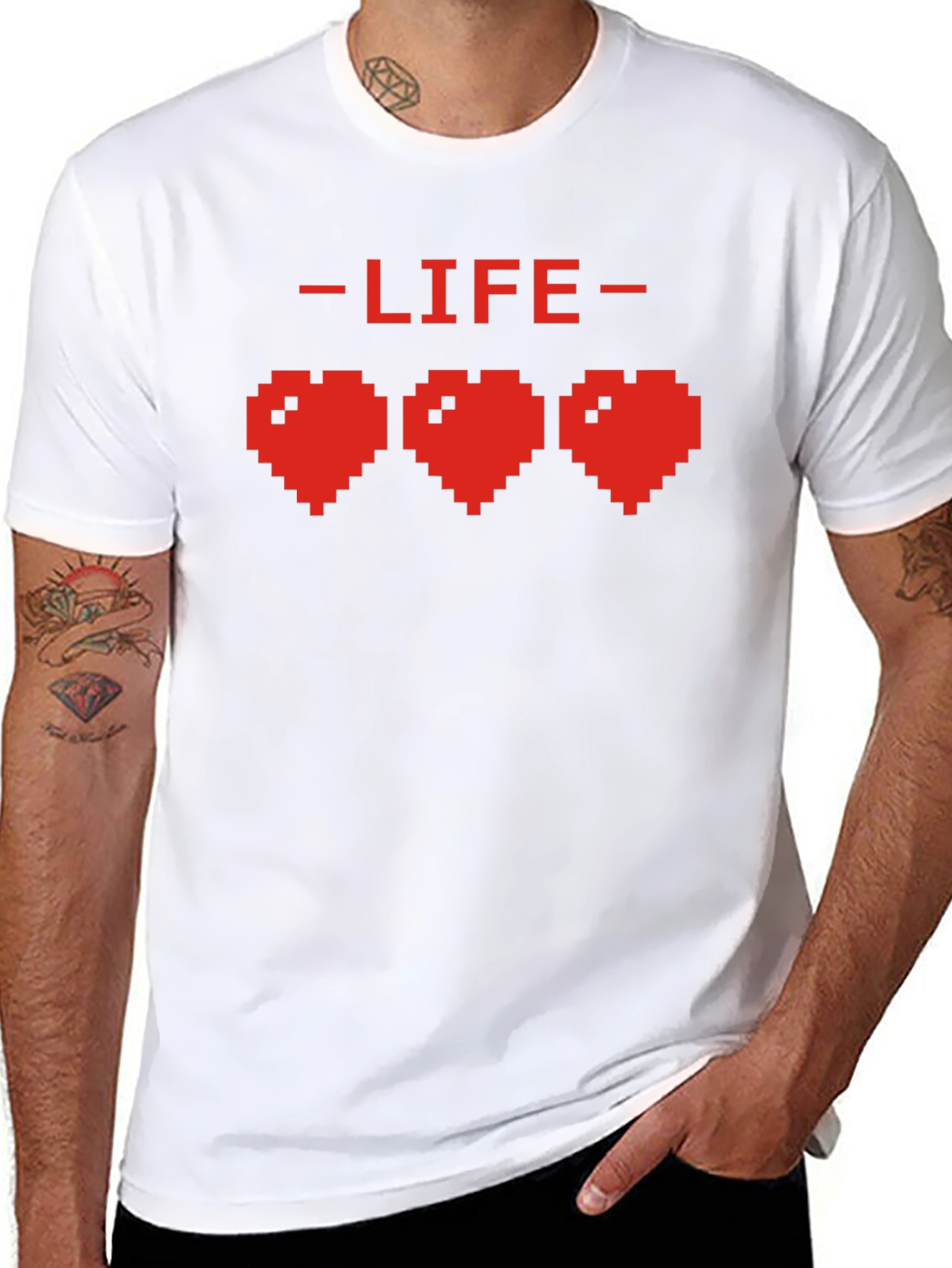 Pixel Heart Life Gamer T-Shirt - Black