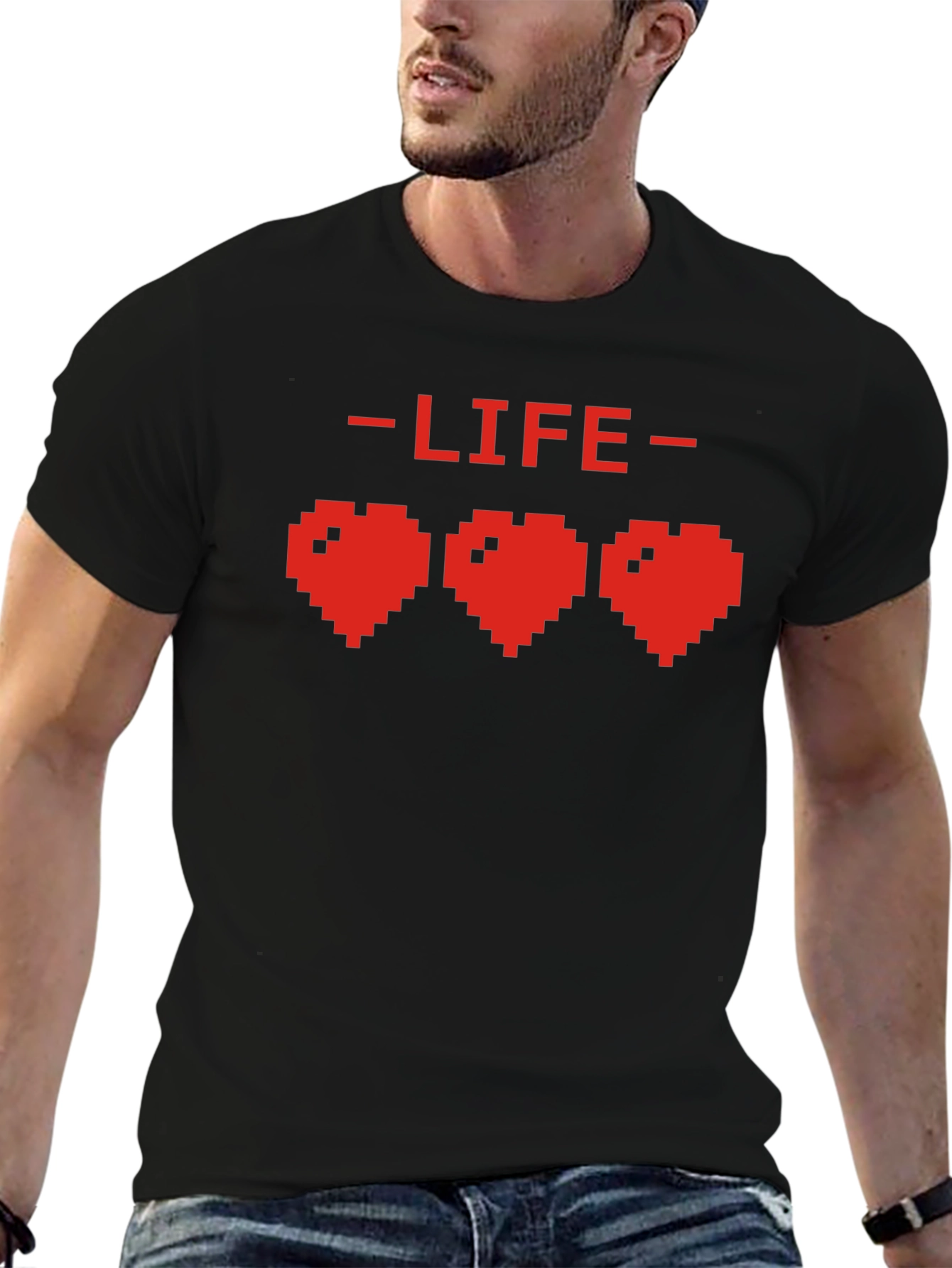 Pixel Heart Life Gamer T-Shirt - Black
