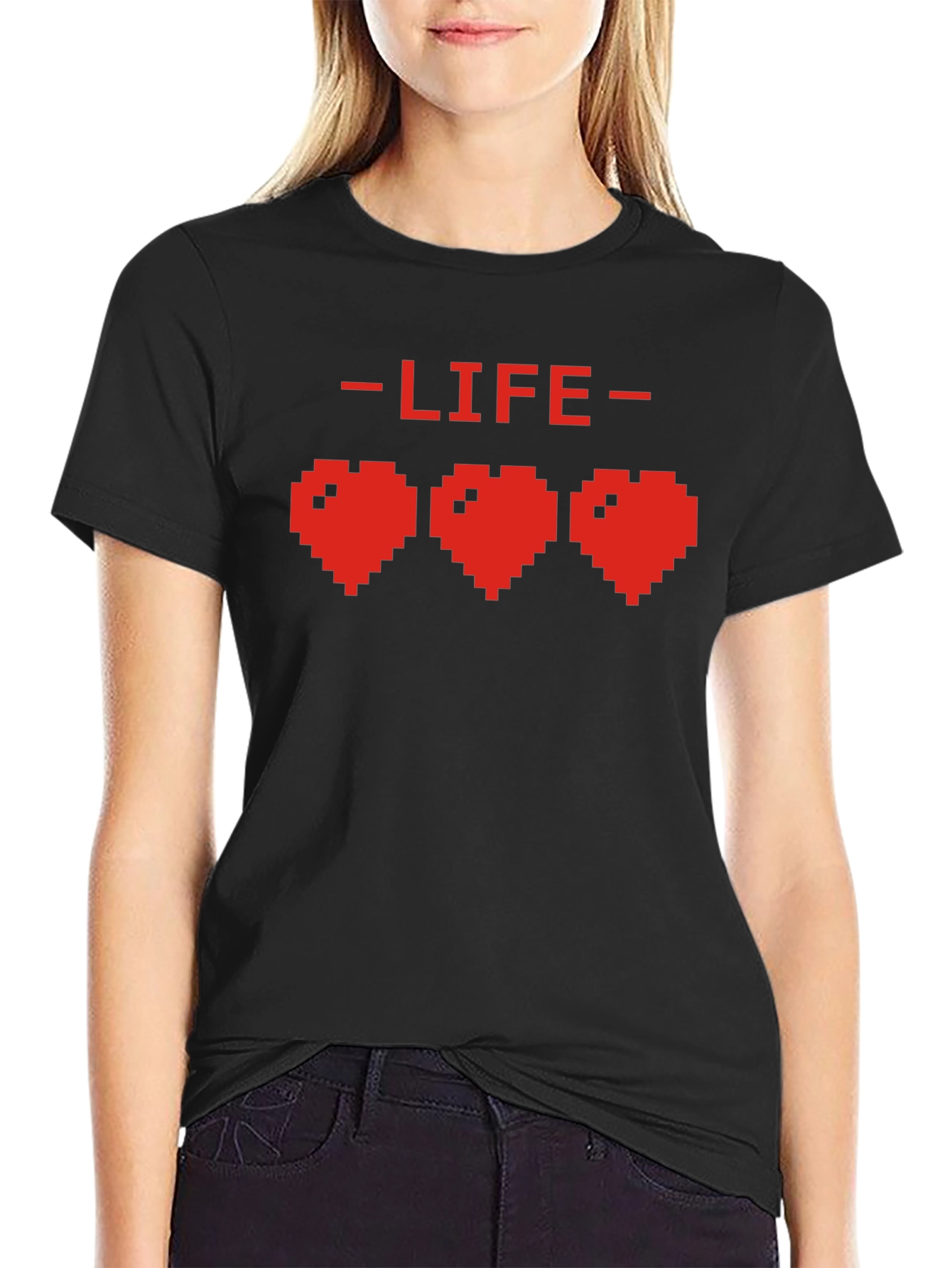 Pixel Heart Life Gamer T-Shirt - Black