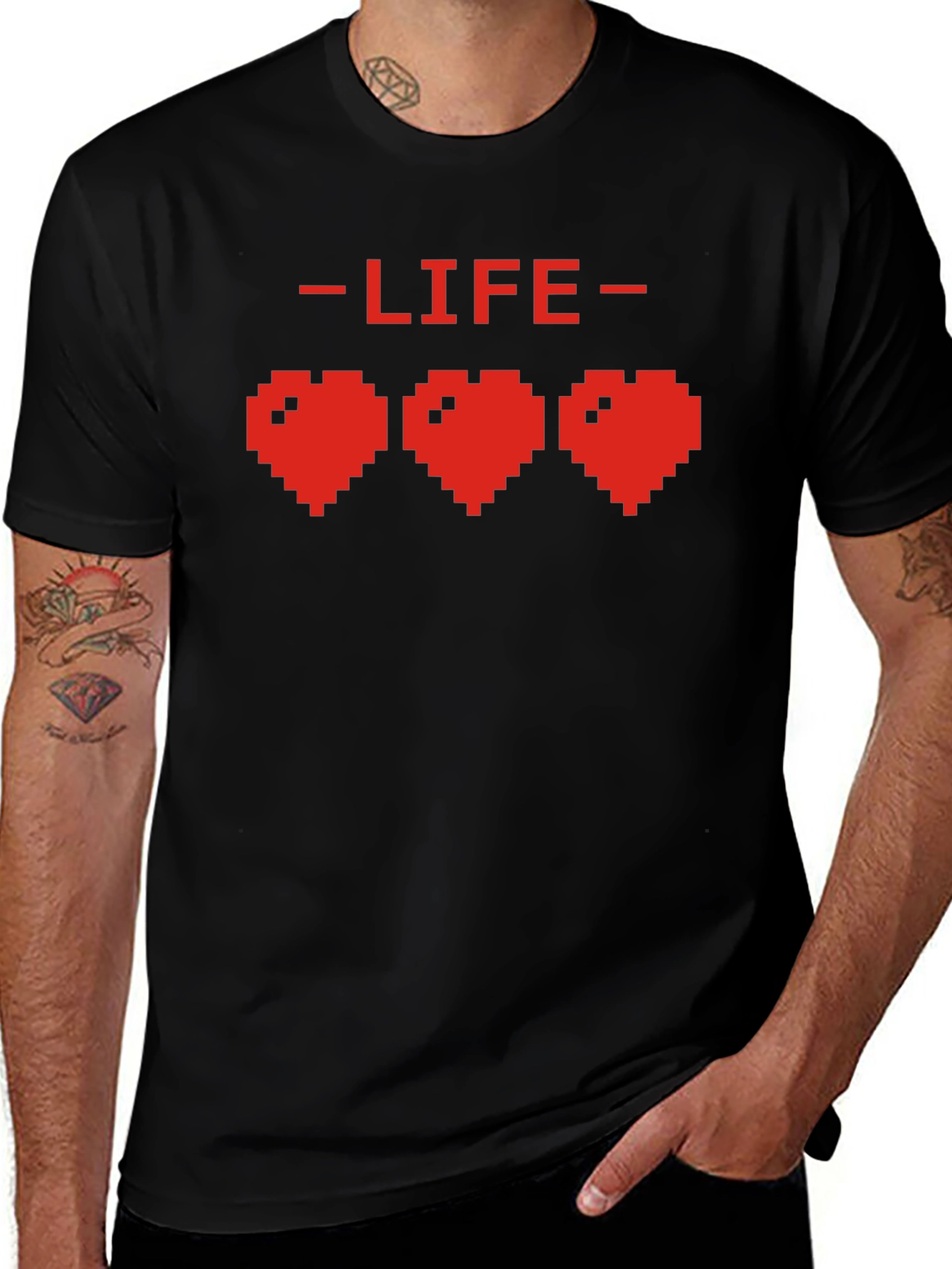Pixel Heart Life Gamer T-Shirt - Black