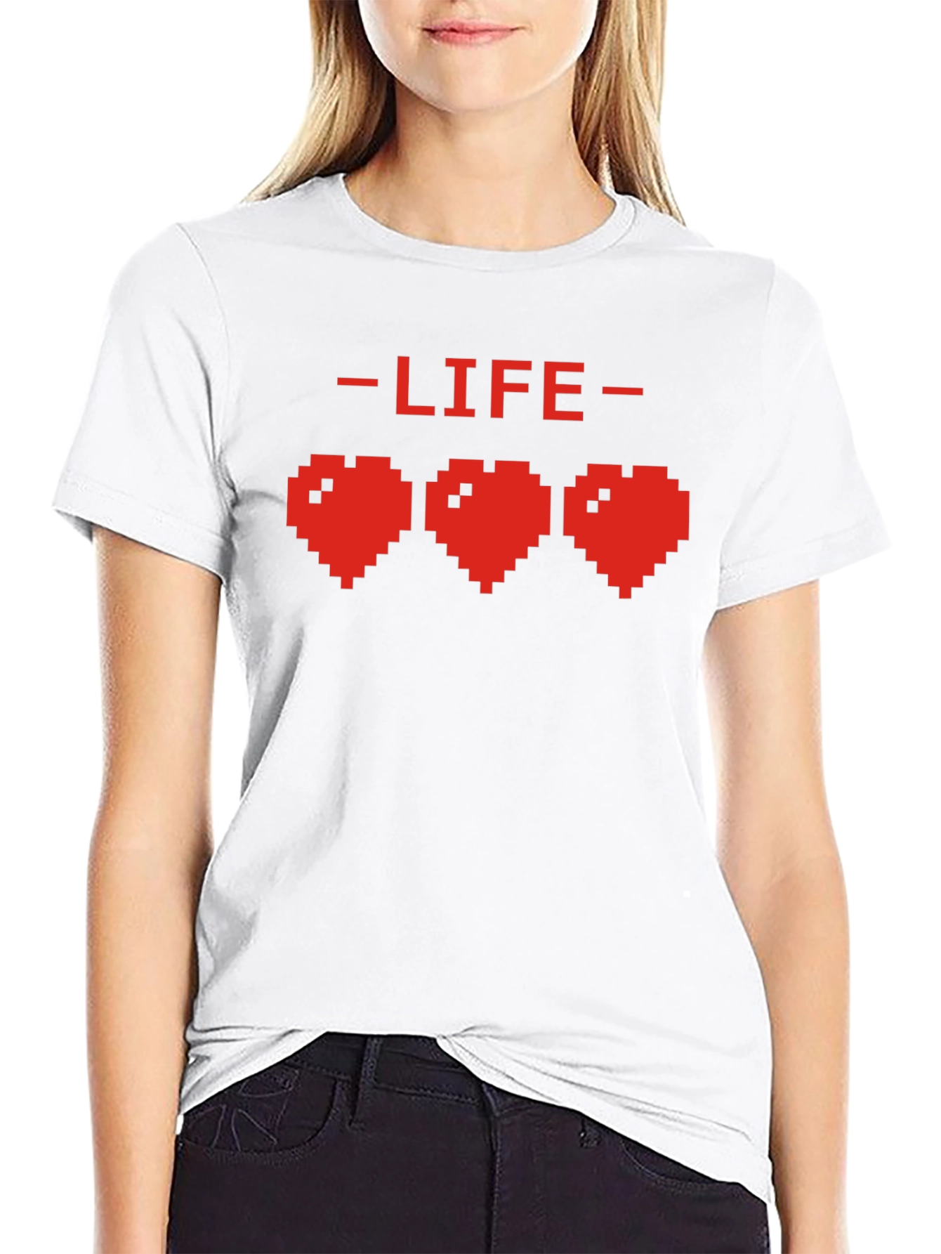 Pixel Heart Life Gamer T-Shirt - Black