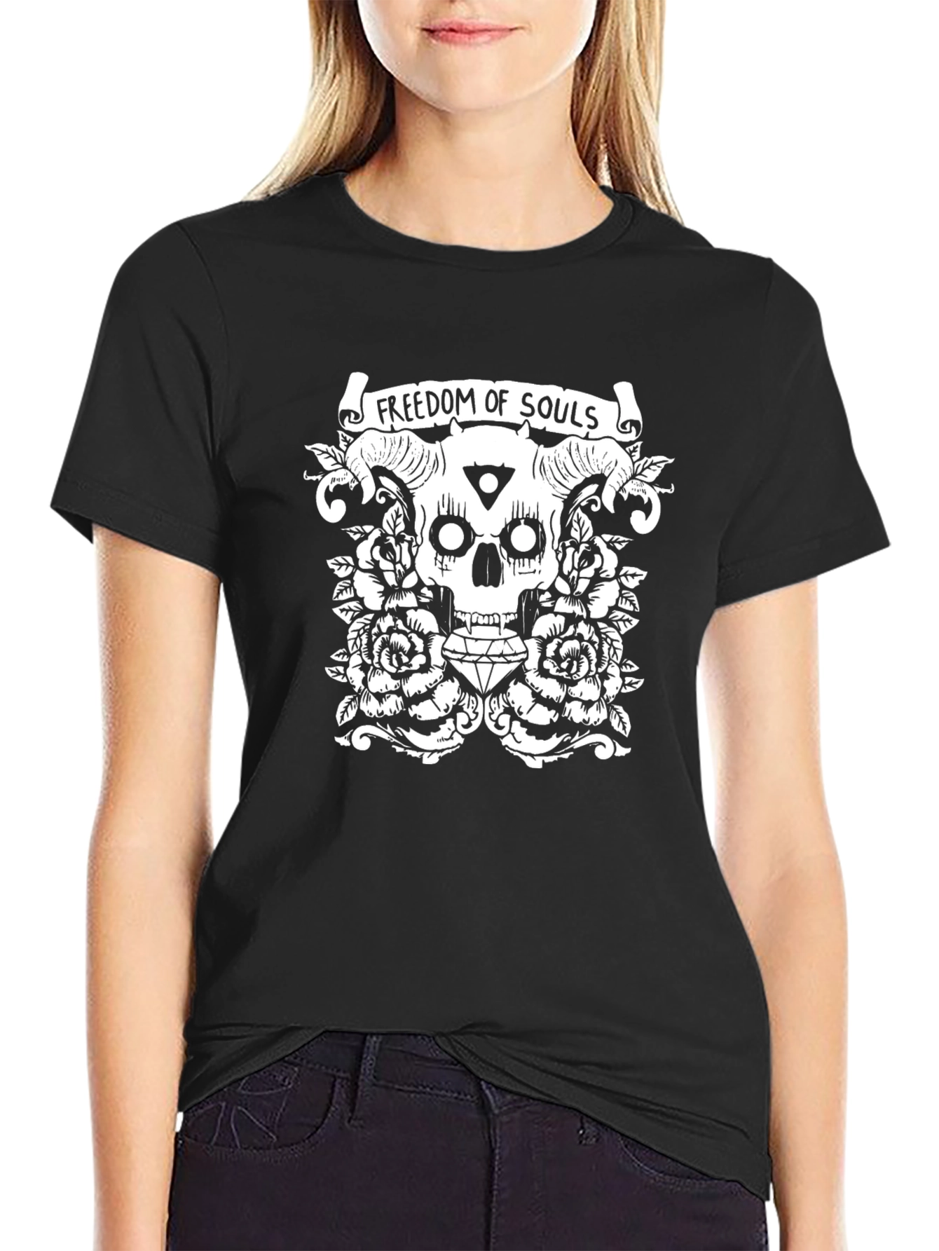 Freedom of Souls Skull Graphic Tee - Black