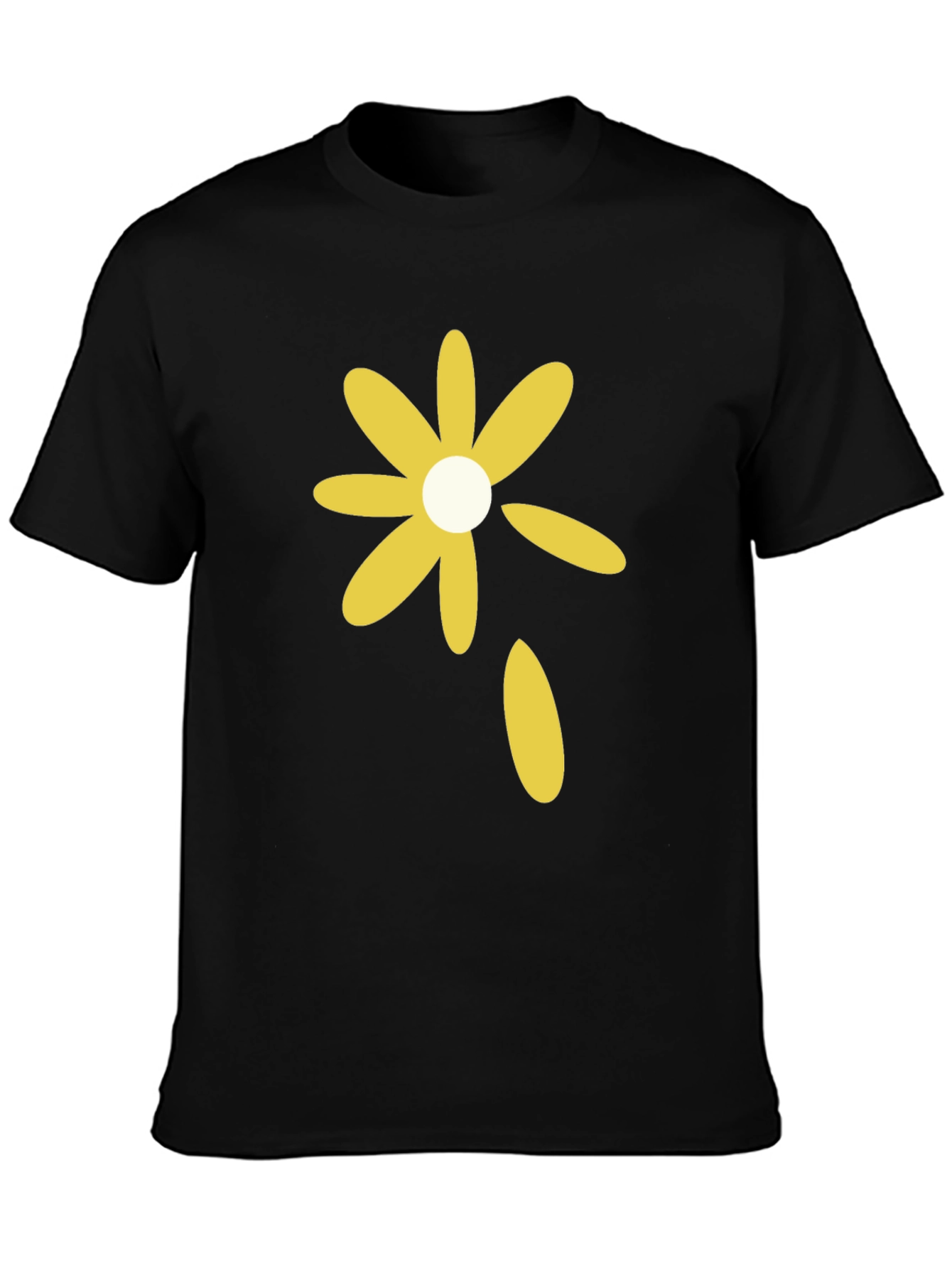 Black T-Shirt with Yellow Flower Graphic