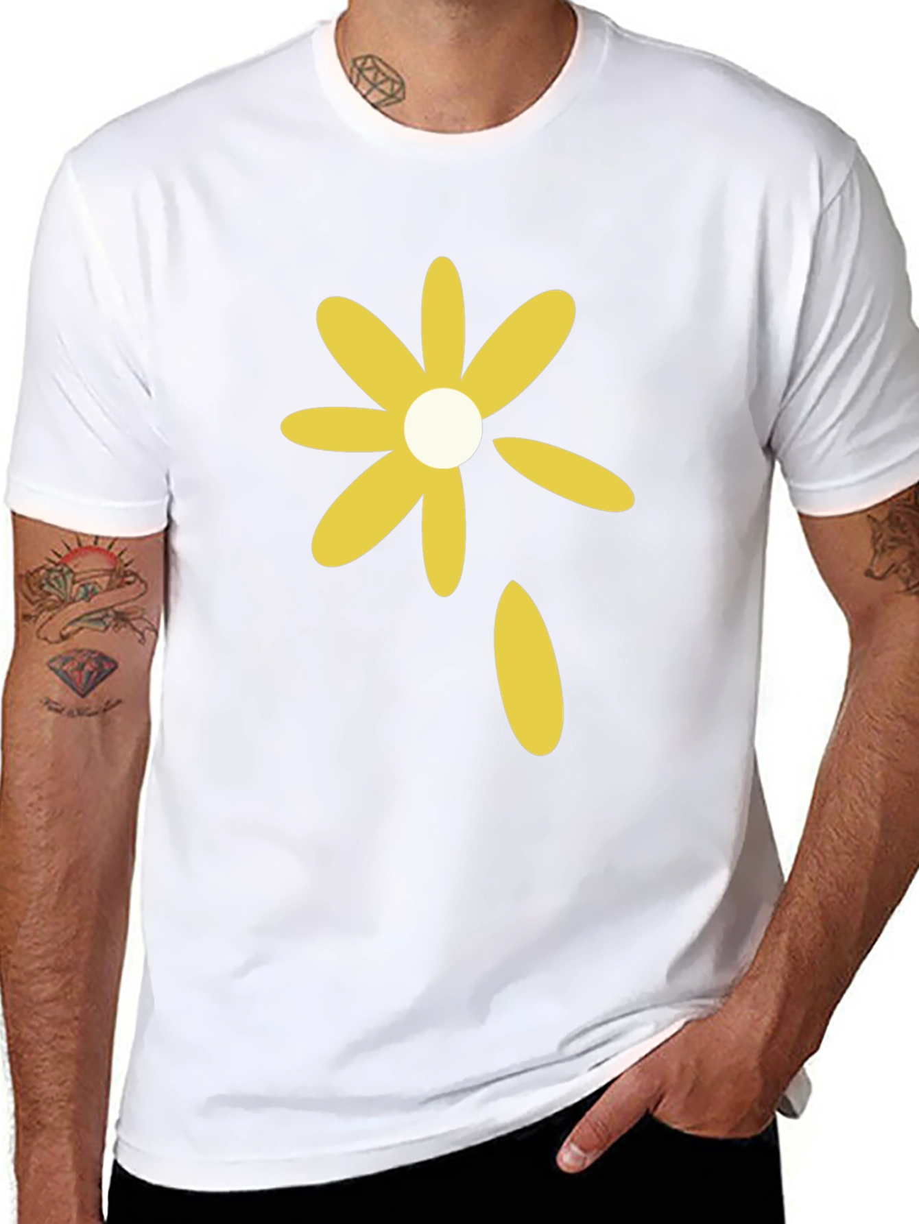 Black T-Shirt with Yellow Flower Graphic